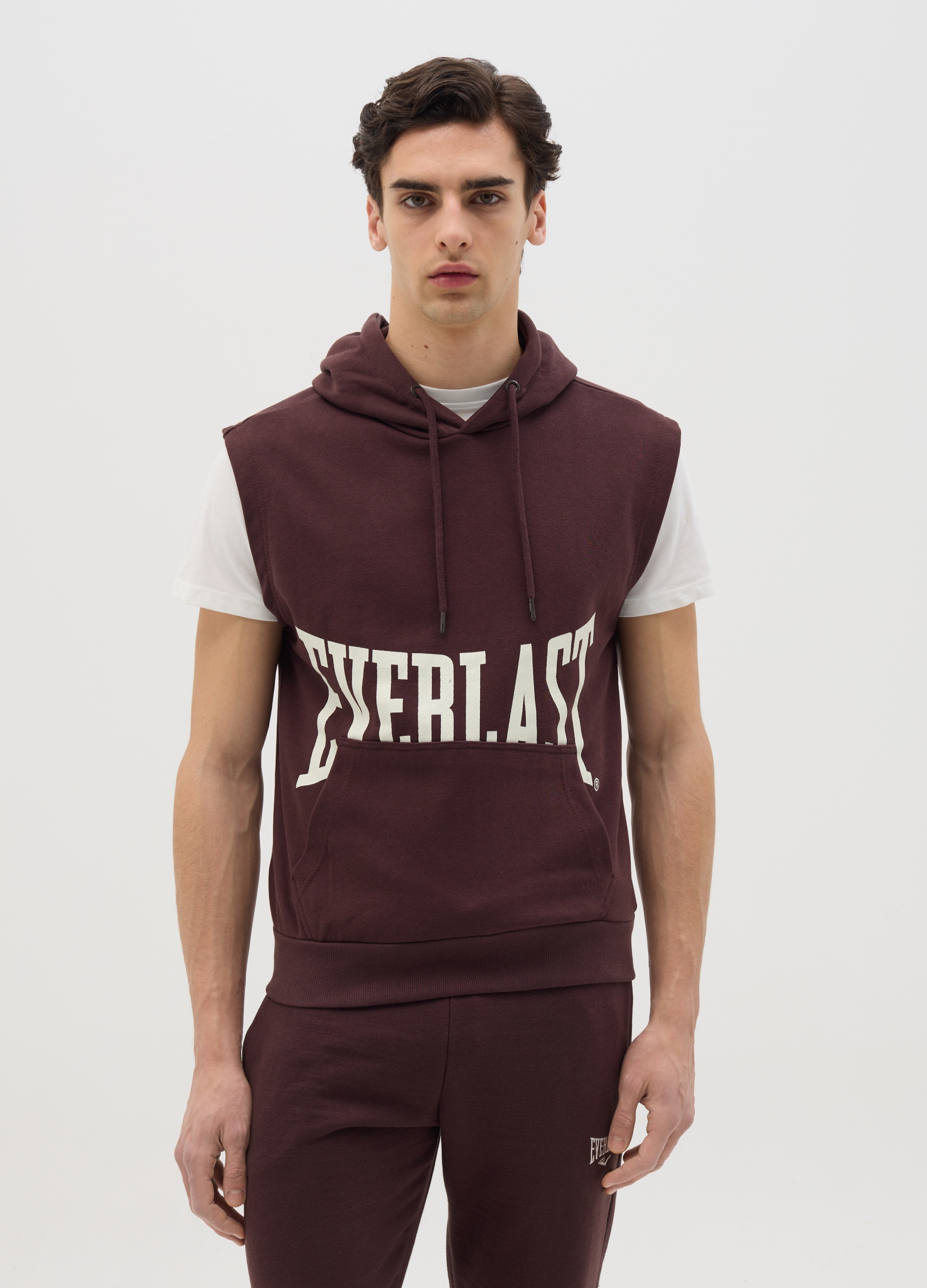 J EVERLAST UOMO, Felpa Senza Maniche Marrone Con Stampa, Uomo, Marrone, Taglia: XL