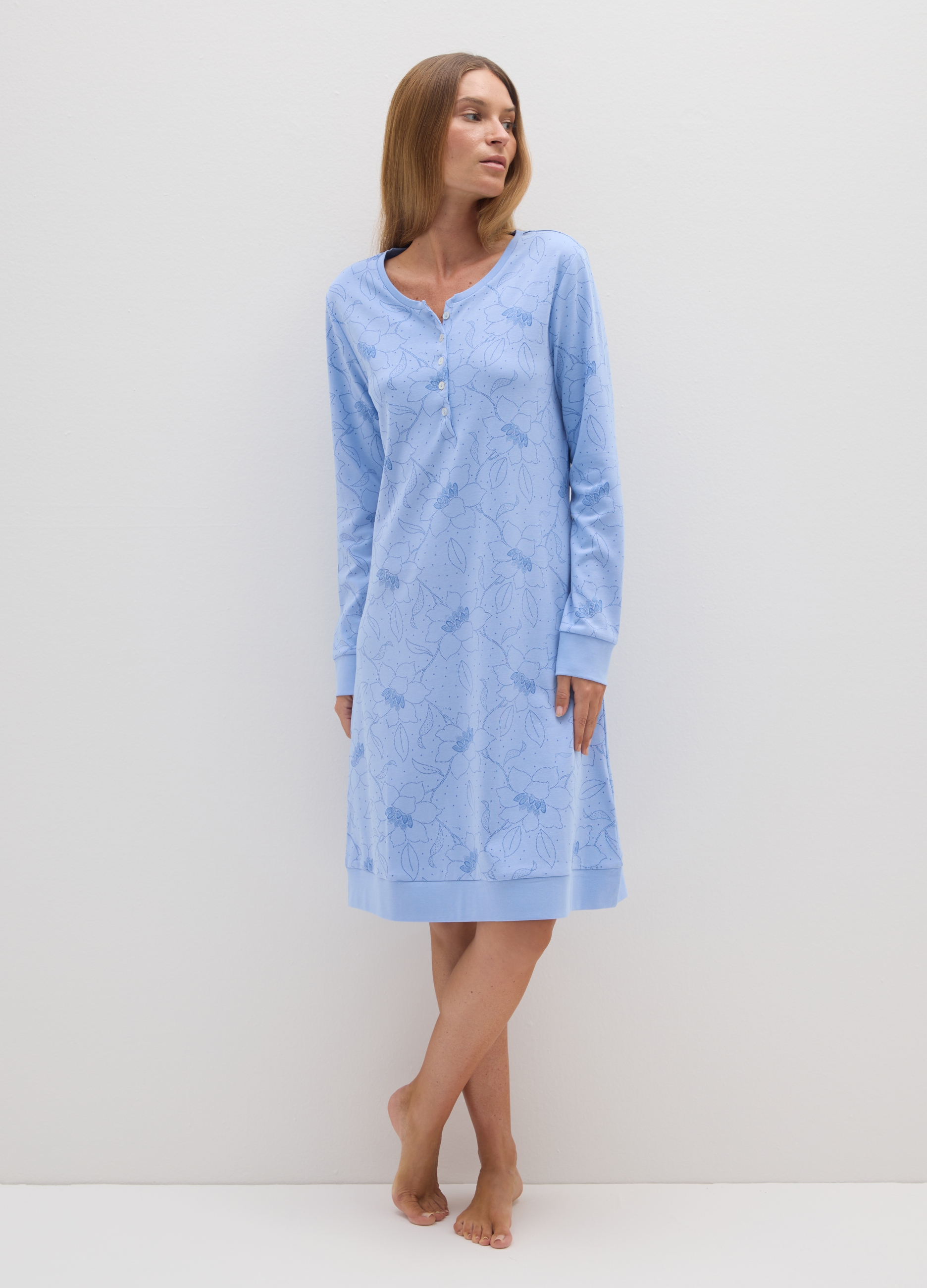 OVS, Camicia Da Notte In Puro Cotone Azzurra, Donna, Azzurro, Taglia: 54