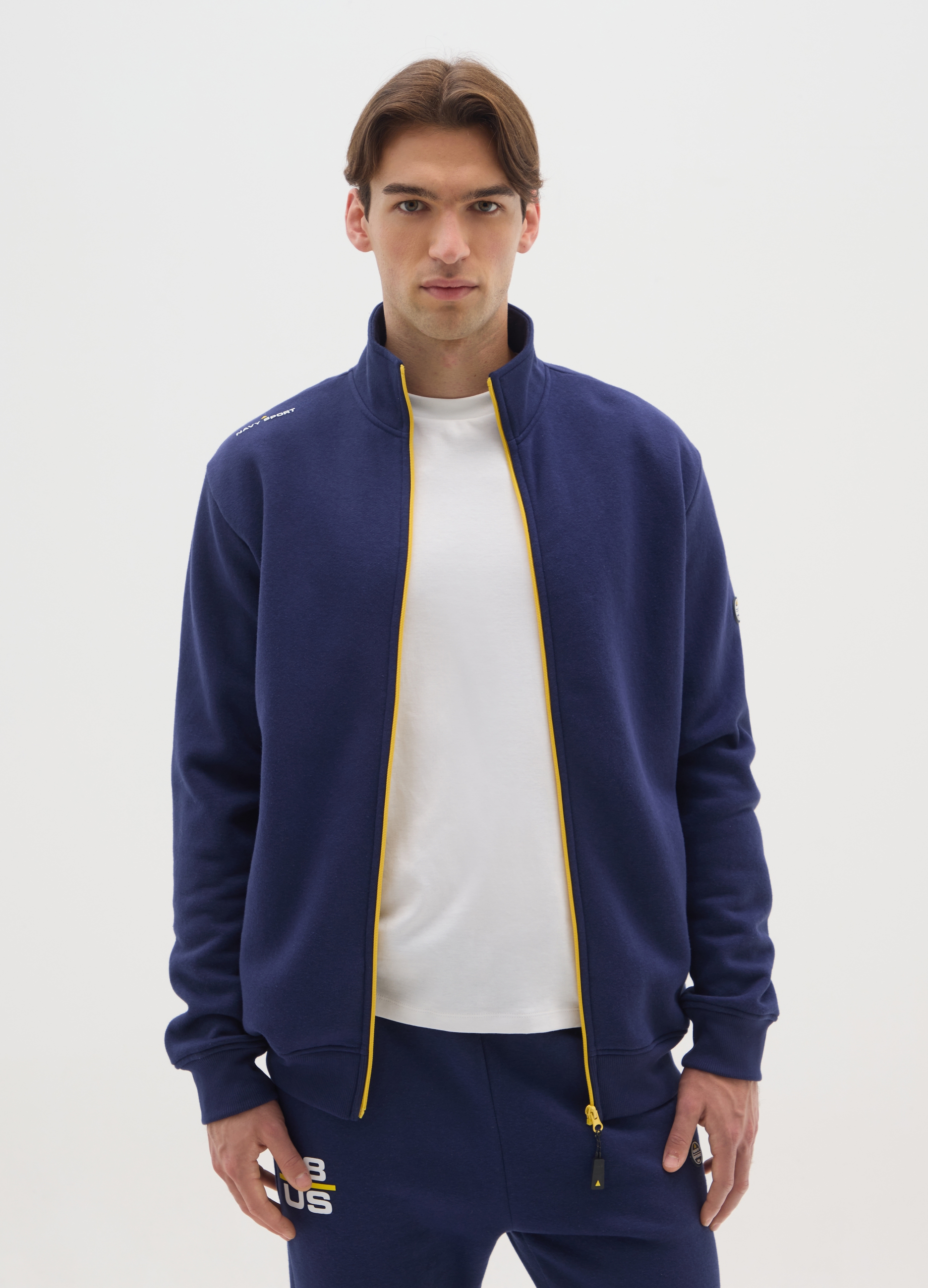 NAVY SPORT, Felpa Con Zip Blu In Misto Cotone, Uomo, Blu, Taglia: S