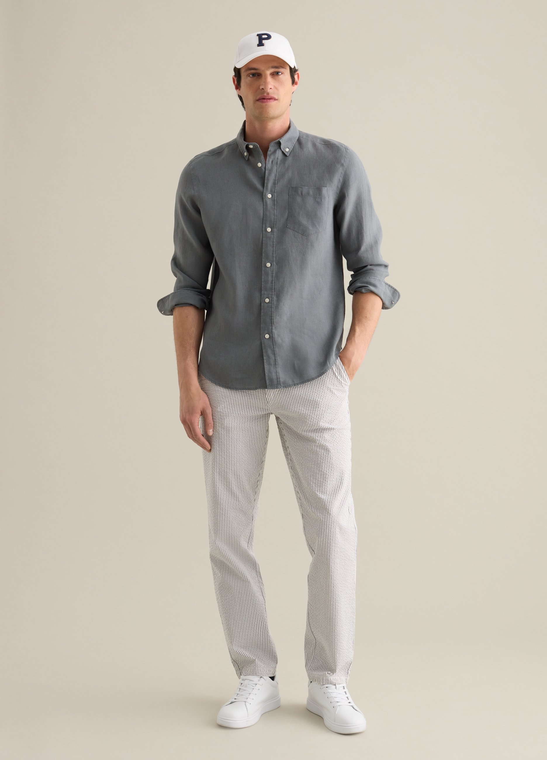 OVS, Chinos De Sirsaca De Rayas Blancas Y Grises, Hombre, Blanco/gris, Talla: 46