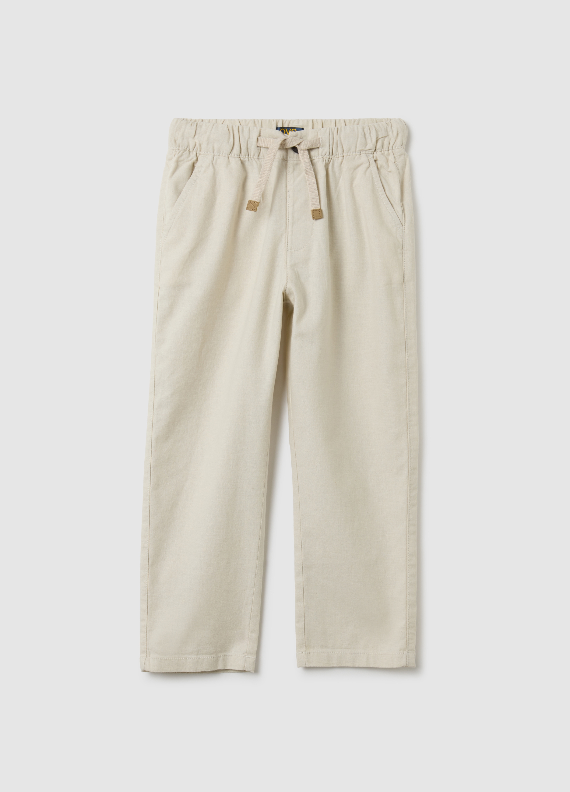 OVS, Pantaloni Da Bambino In Misto Lino Beige Relaxed Fit, Beige, Taglia: 5-6