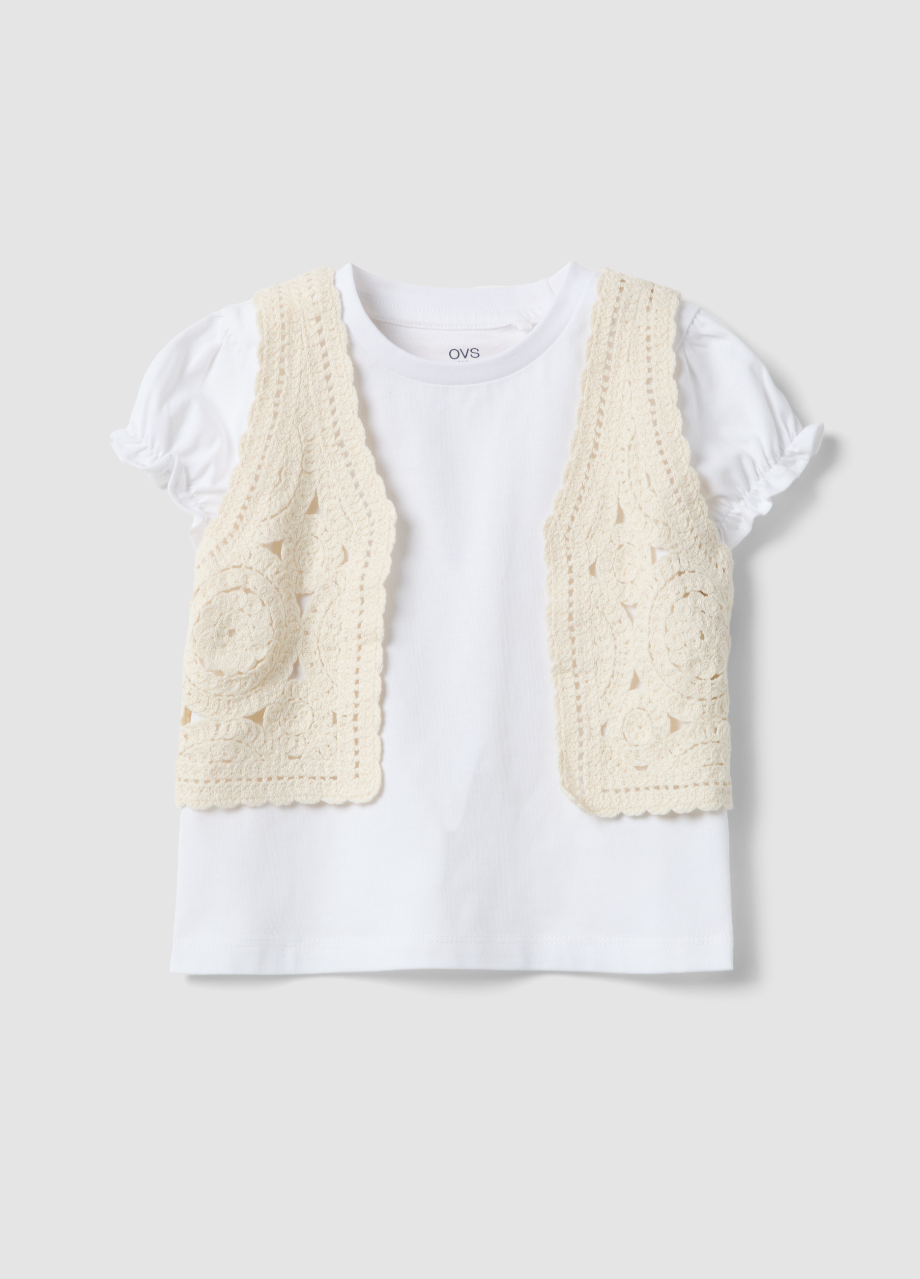 OVS KIDS, Camiseta Blanca De Algodón Puro Para Niña Ajuste Regular Con Chaleco, Niña, Blanco óptico, Talla: 9-10