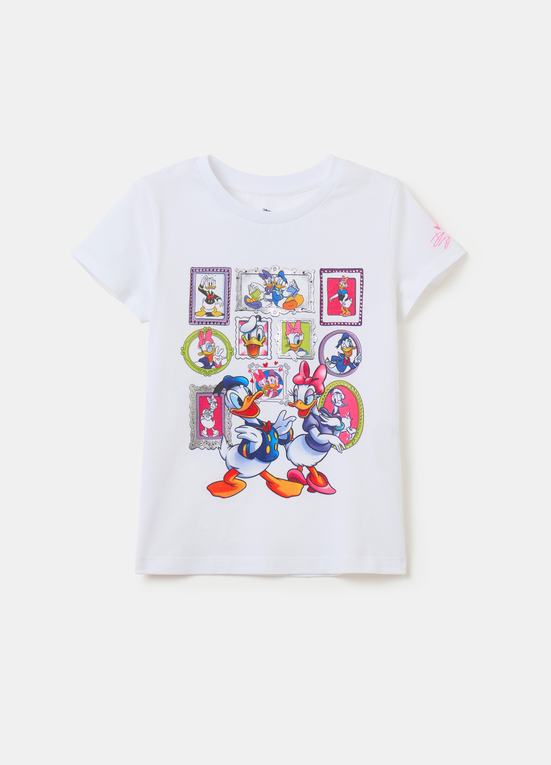 OVS, T-shirt In Cotone Stretch Stampa Donald Duck 90, Bambina, Bianco, Taglia: 5-6