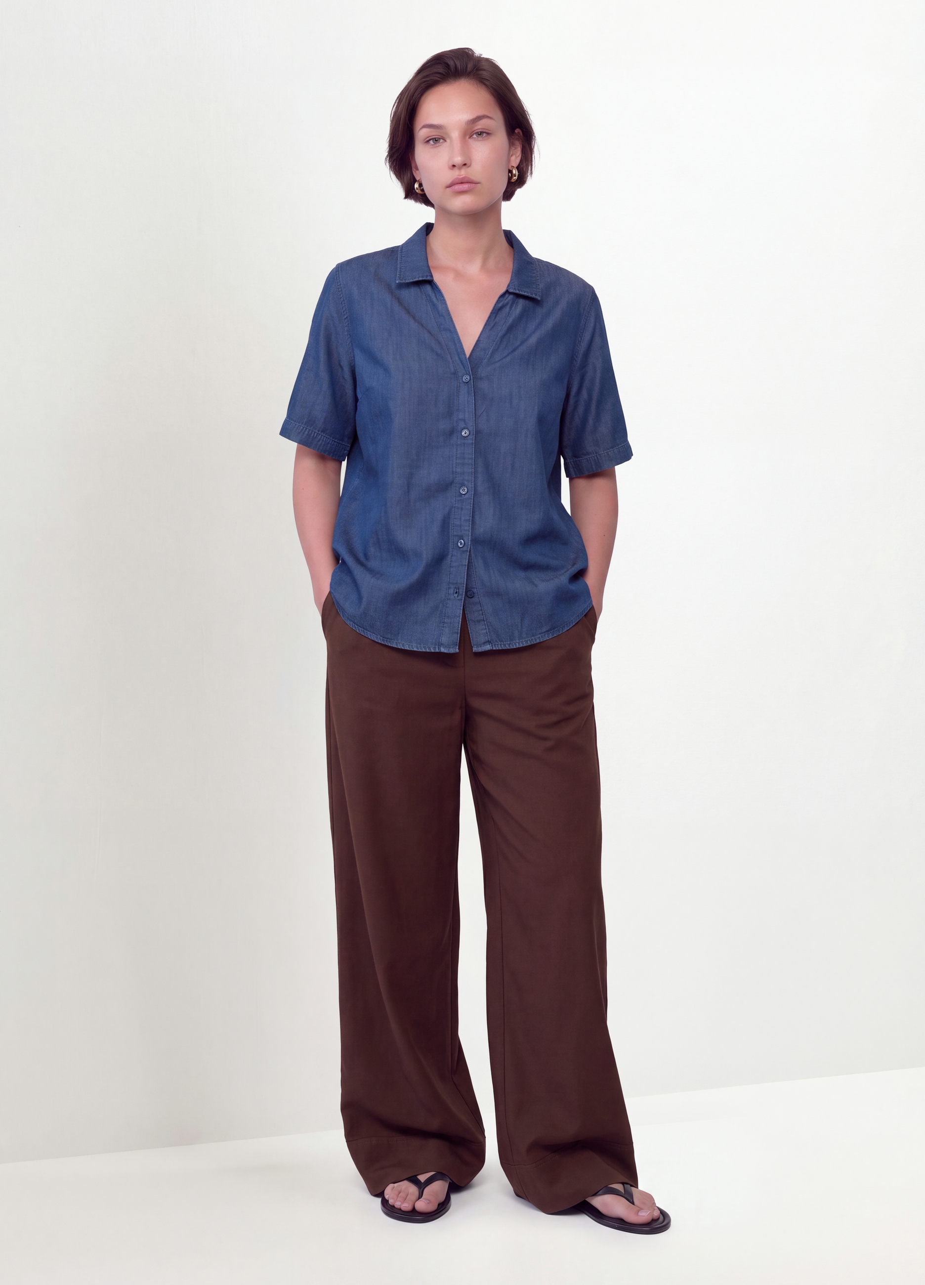 MYA, Pantaloni Marroni Wide Leg In Misto Viscosa, Donna, Marrone, Taglia: L
