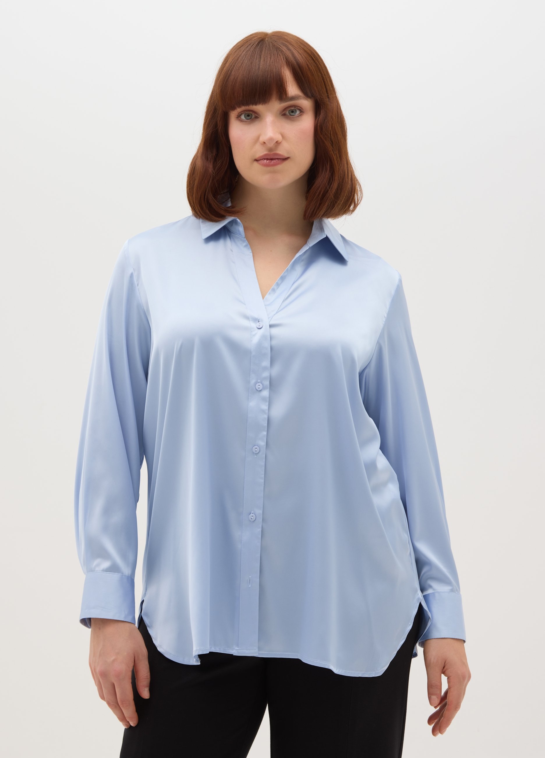 MYA, Camicia In Satin Azzurro Regular Fit, Donna, Azzurro, Taglia: XXL