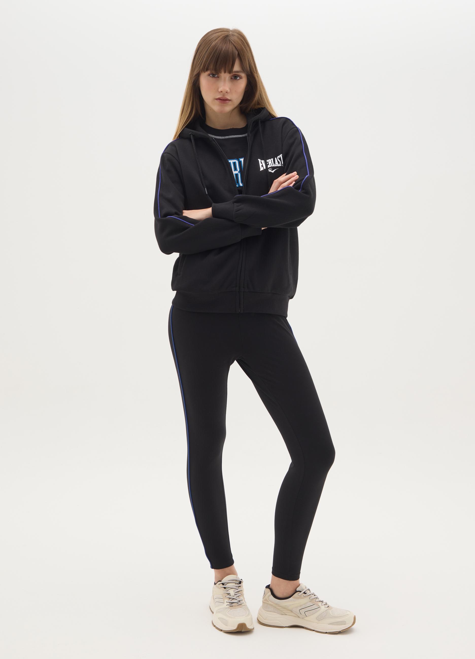 EVERLAST, Felpa In Misto Cotone Nera Regular Fit Con Cappuccio E Zip, Donna, Nero, Taglia: M
