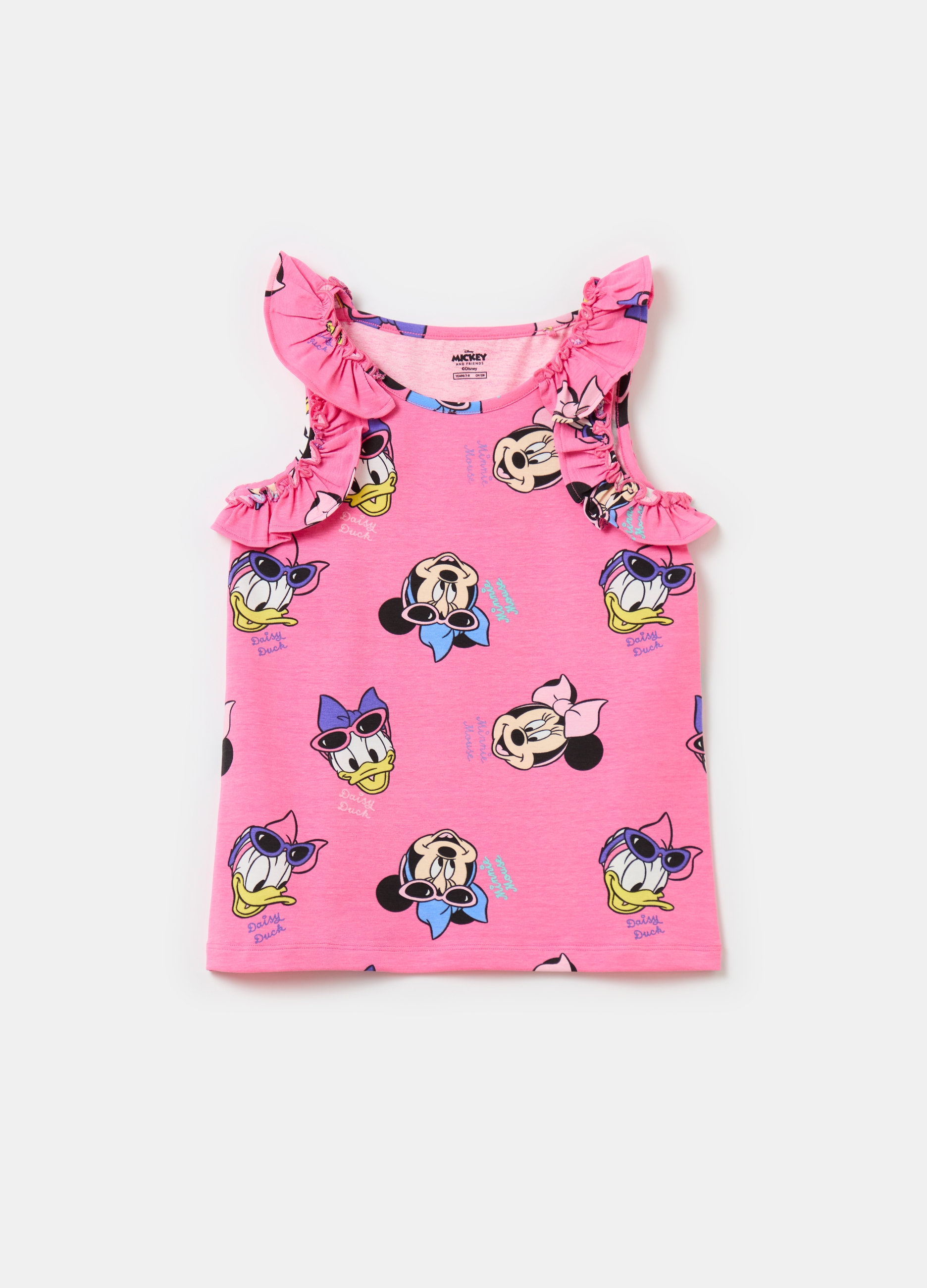 OVS, Tank Top Con Rouches Stampa Minnie E Paperina, Bambina, Rosa, Taglia: 3-4