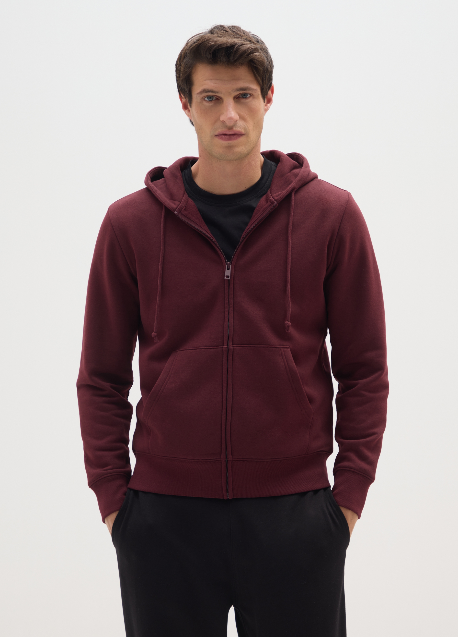 Sudadera Roja De Mezcla De Algodón Regular Fit Con Capucha Y Cremallera, Hombre, Rojo Oscuro, Talla: 4XL