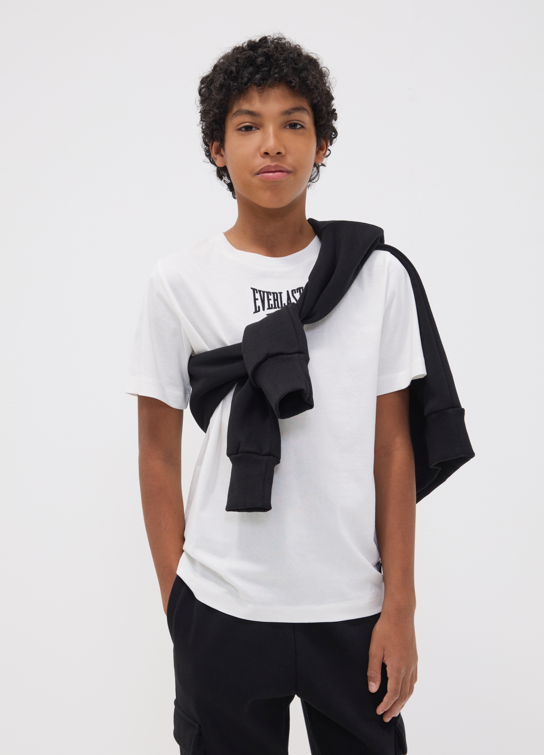 EVERLAST, T-shirt Bianca In Puro Cotone Con Stampa Regular Fit Per Ragazzo, Unisex, Bianco, Taglia: 10-11