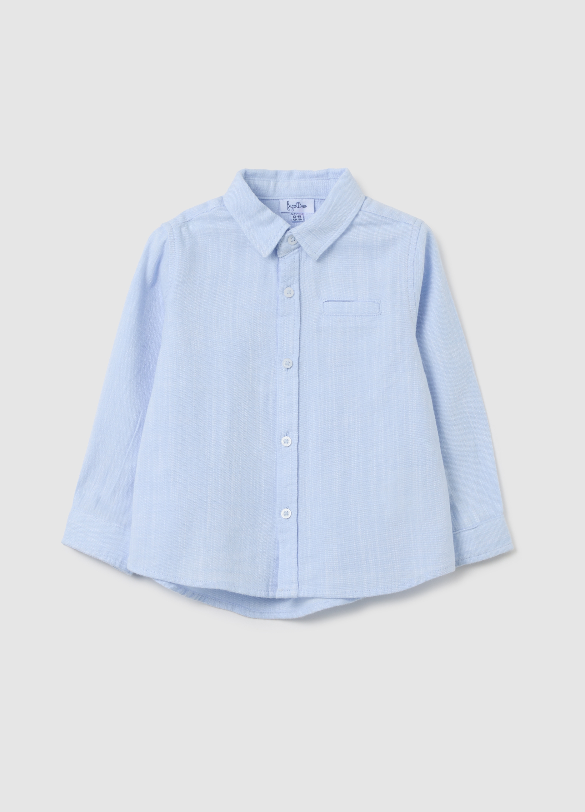 FAGOTTINO, Camicia Da Bambino In Puro Cotone Azzurra Regular Fit, Azzurro, Taglia: 30-36