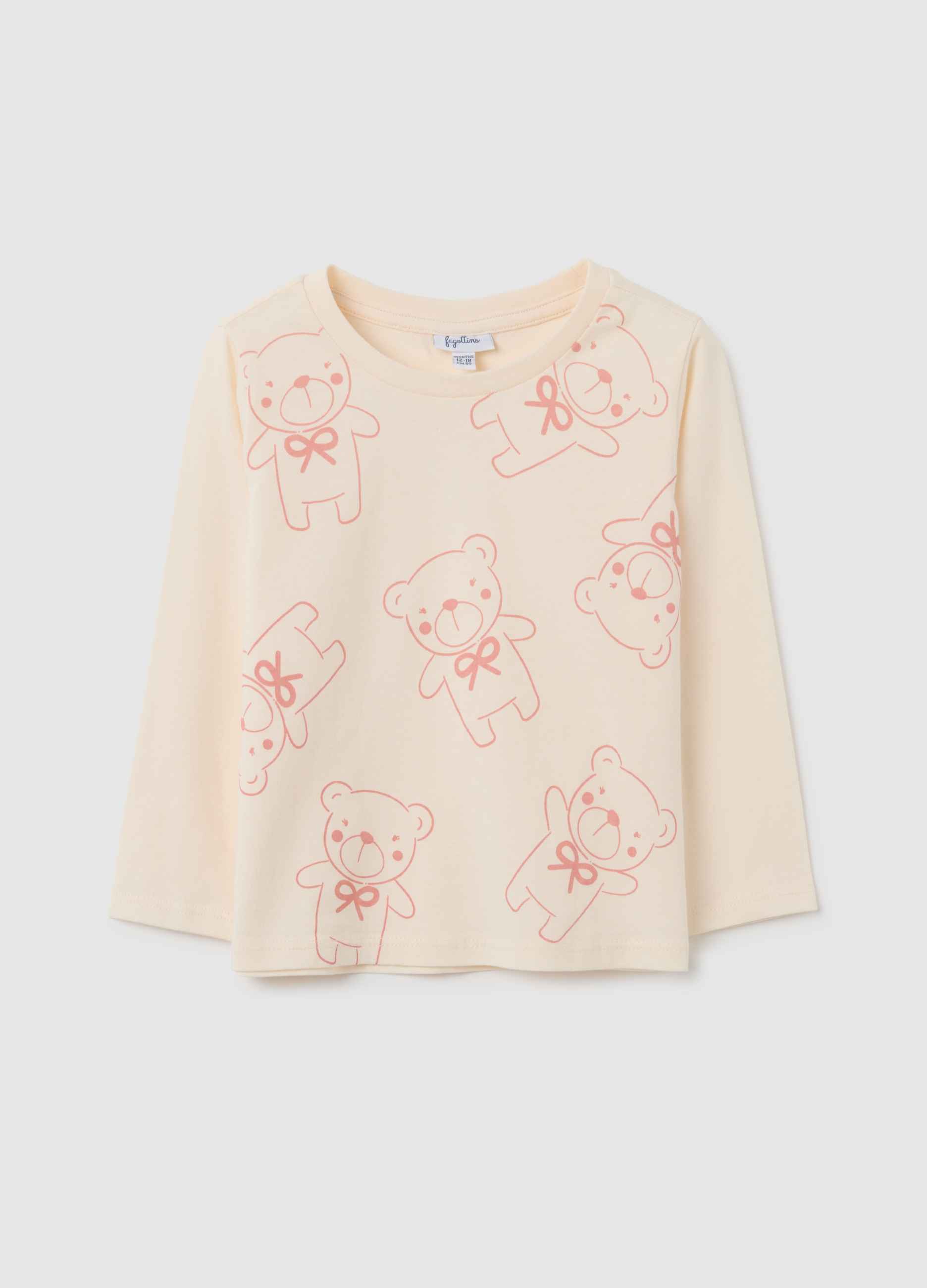 T-shirt Beige A Maniche Lunghe In Cotone Con Stampa Orsetti, Niña, Blanco, Talla: 18-24