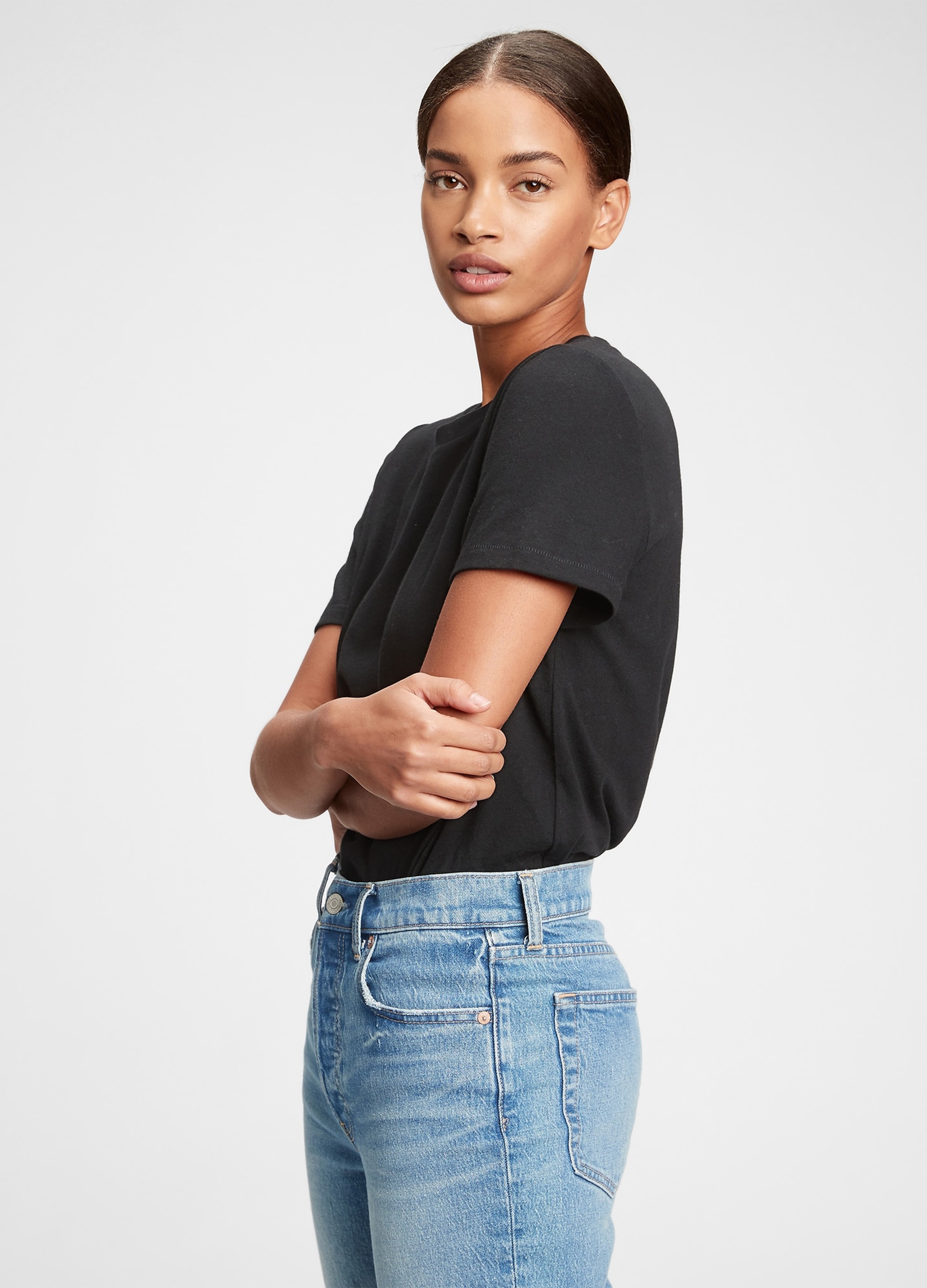 GAP, T-shirt Girocollo In Cotone, Donna, Nero, Taglia: XS