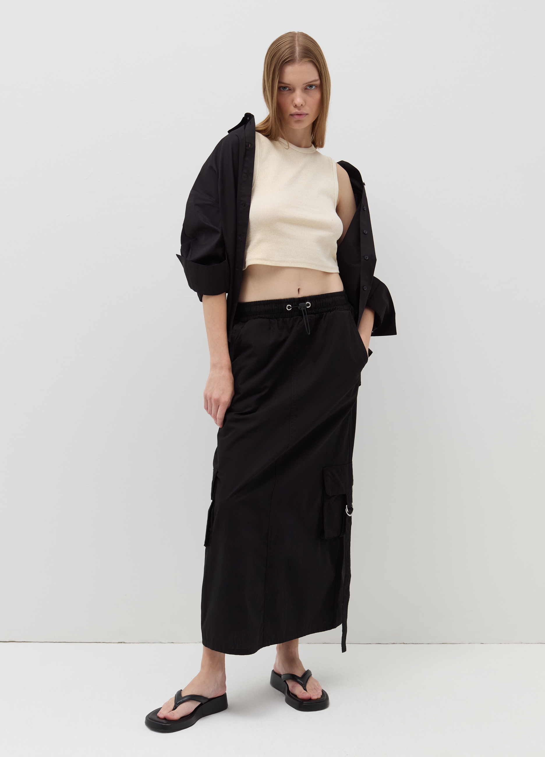 B.ANGEL, Tank Top Crop A Costine Con Lurex, Donna, Nero, Taglia: L