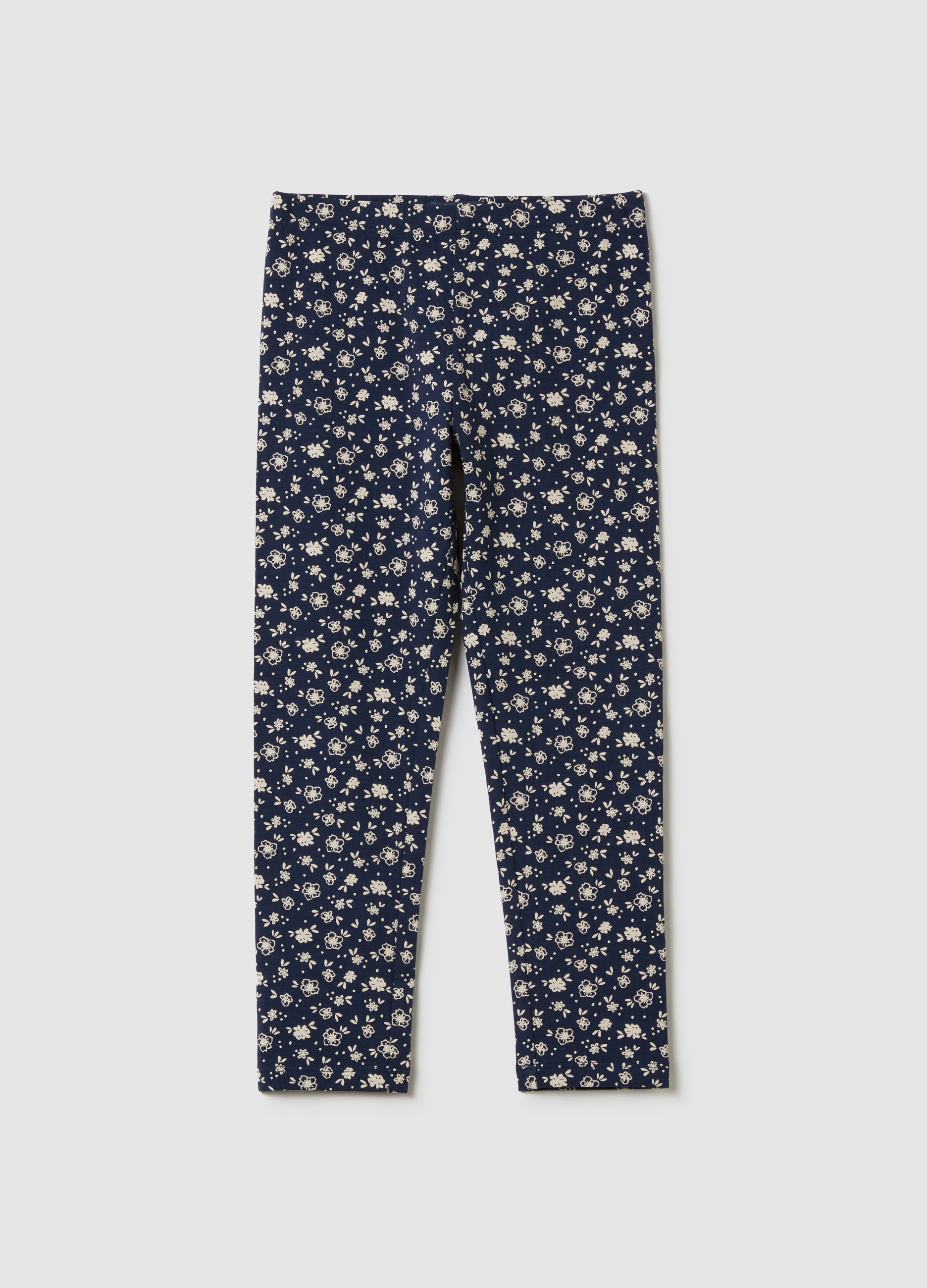 OVS, Leggings In Cotone Stretch Stampa Fiorellini, Bambina, Blu, Taglia: 3-4