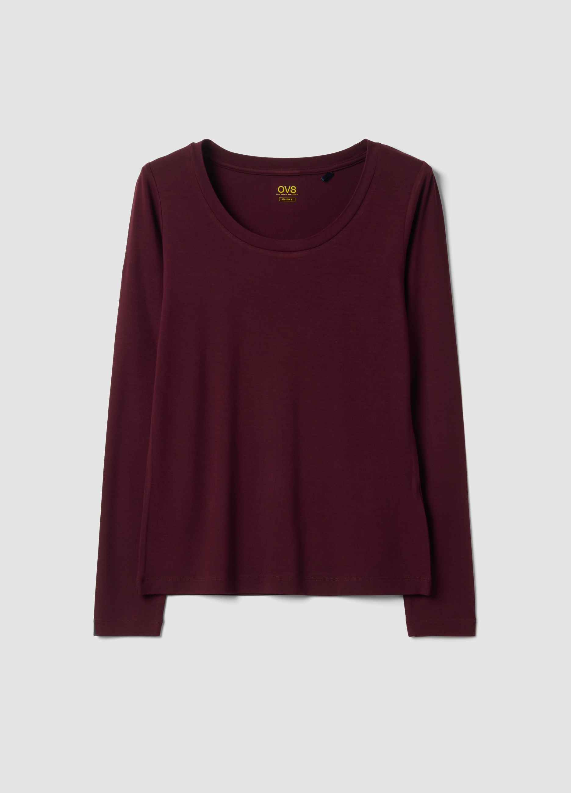 OVS, T-shirt Viola In Viscosa Elasticizzata Con Girocollo Slim Fit, Donna, Viola, Taglia: L