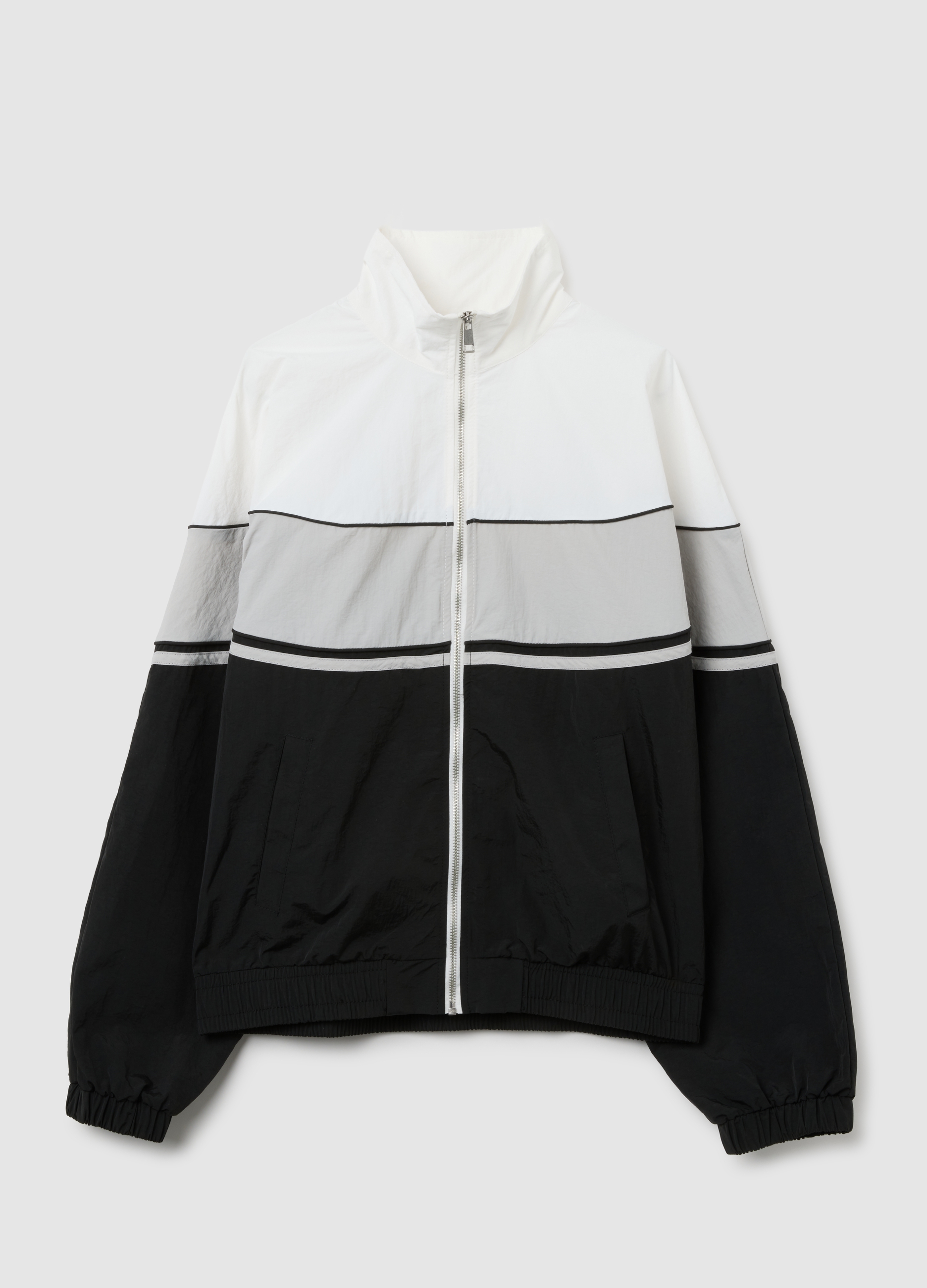 Sudadera A Rayas Multicolor De Corte Relajado Con Cremallera, Hombre, Negro/Blanco/Gris, Talla: S