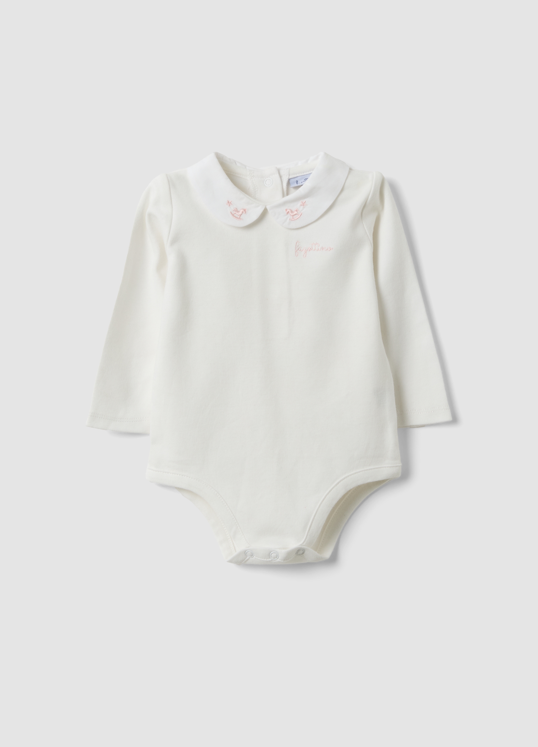 FAGOTTINO, Body Bianco In Puro Cotone Organico Con Colletto Per Neonata, Bianco, Taglia: 6-9