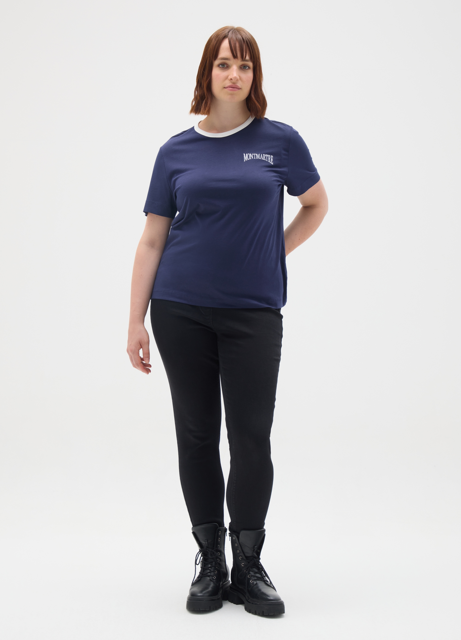 MYA, T-shirt Da Donna In Puro Cotone Blu Con Logo, Blu, Taglia: S