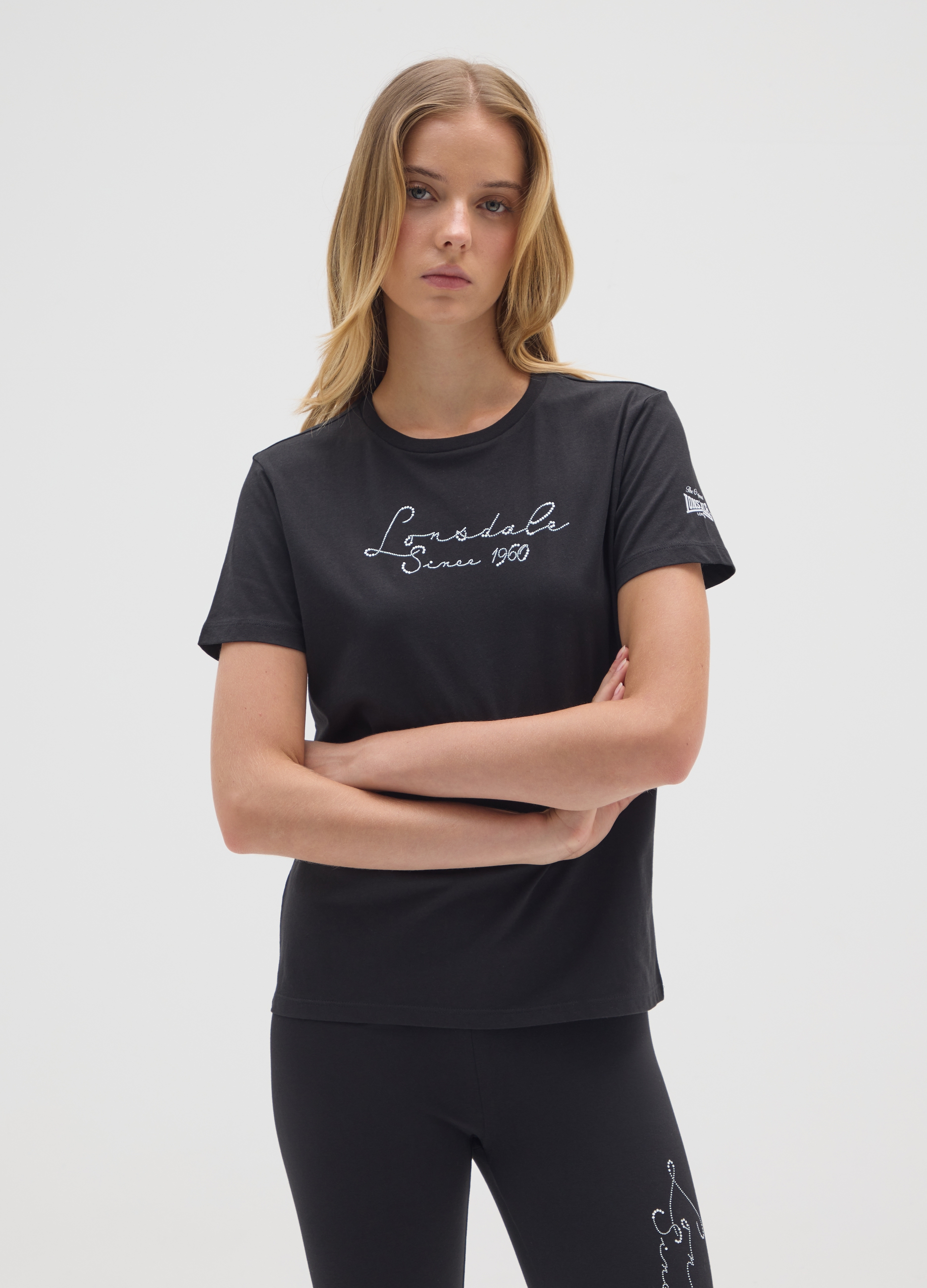 LONSDALE, T-shirt In Puro Cotone Nero Regular Fit, Donna, Nero, Taglia: L