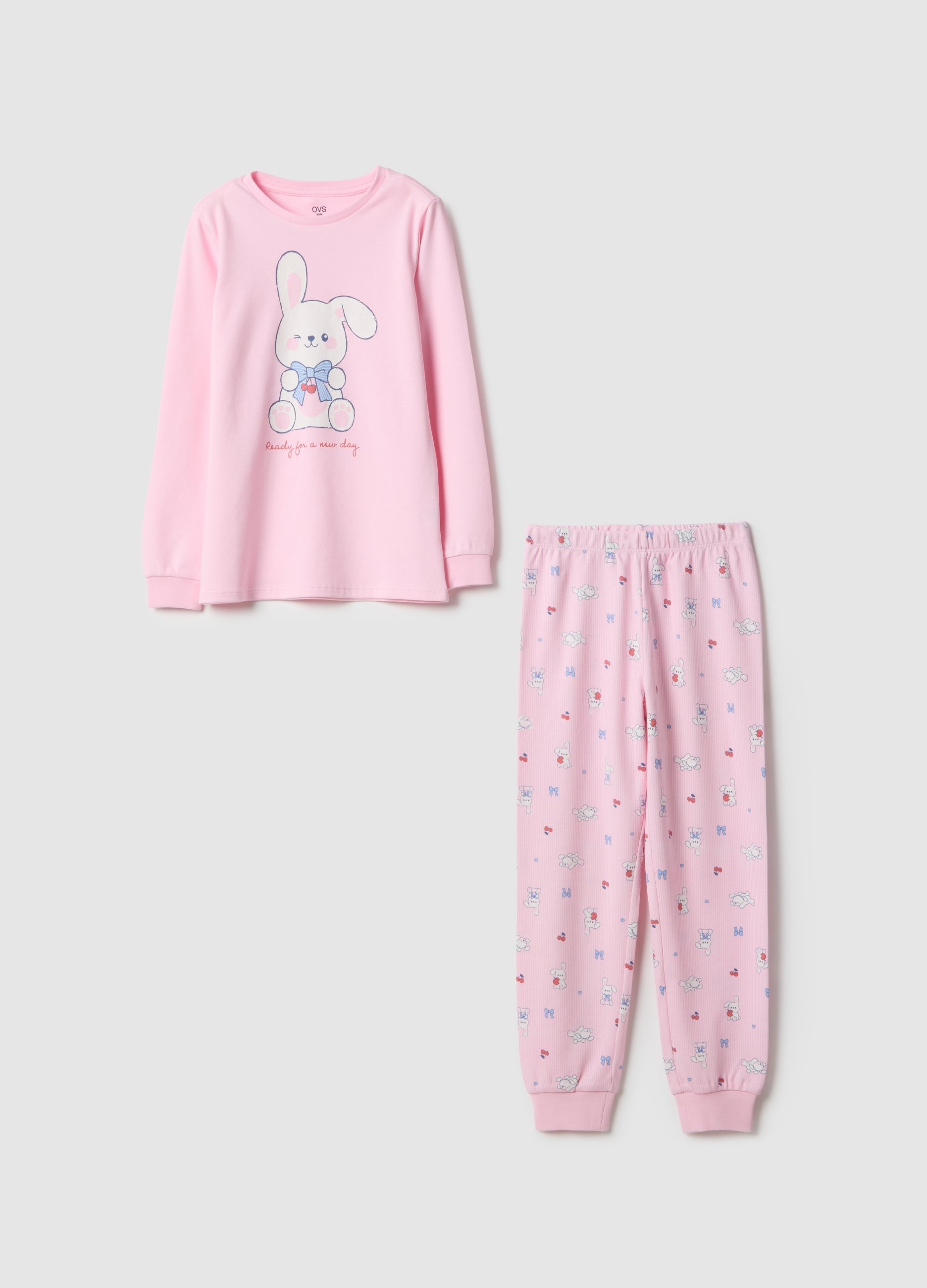 OVS KIDS, Pigiama Rosa In Puro Cotone Da Bambina Regular Fit Con Stampa, Rosa, Taglia: 3-4