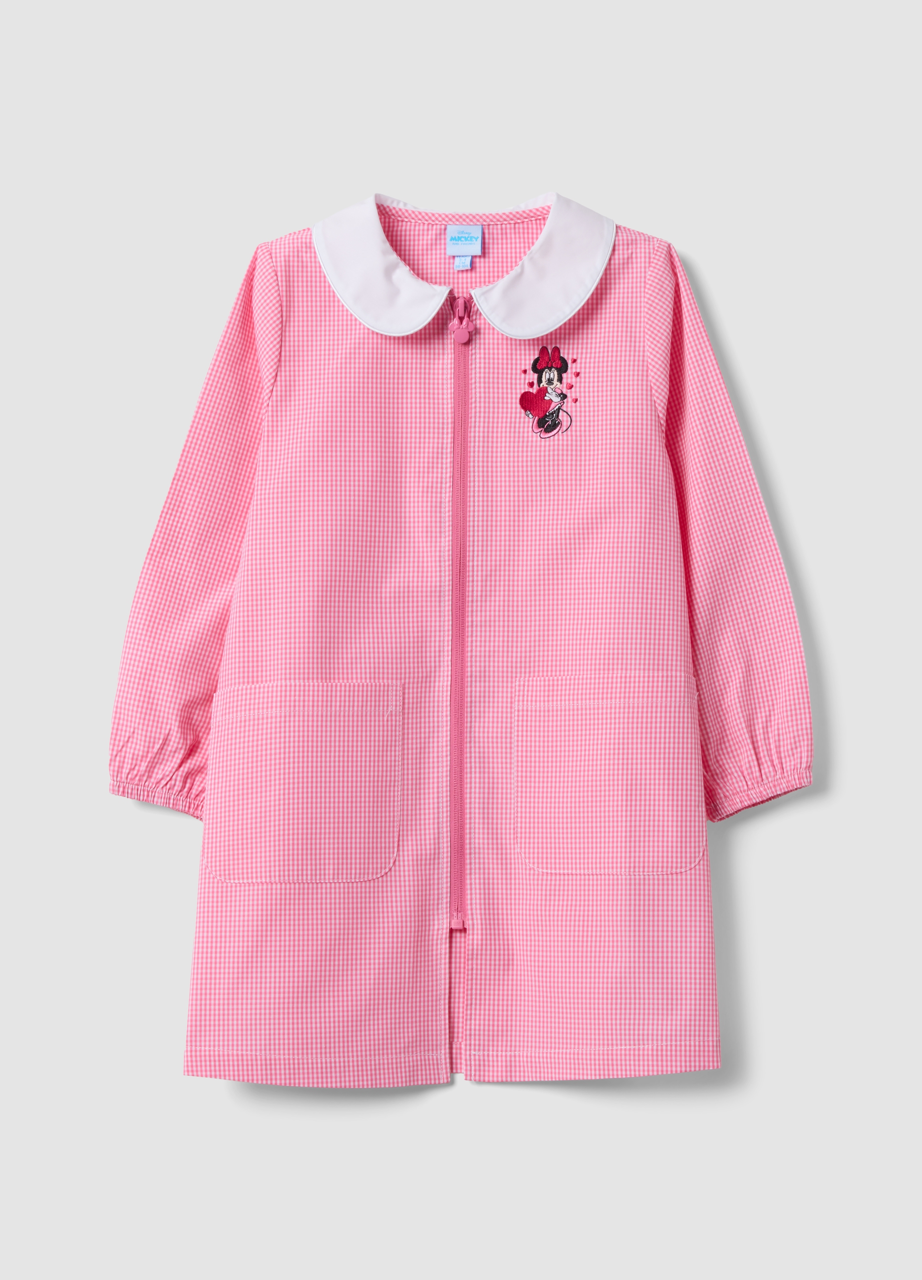 DISNEY, Grembiule Rosa E Colletto Bianco Con Ricamo Minnie Per Asilo, Bambina, Rosa, Taglia: 5-6