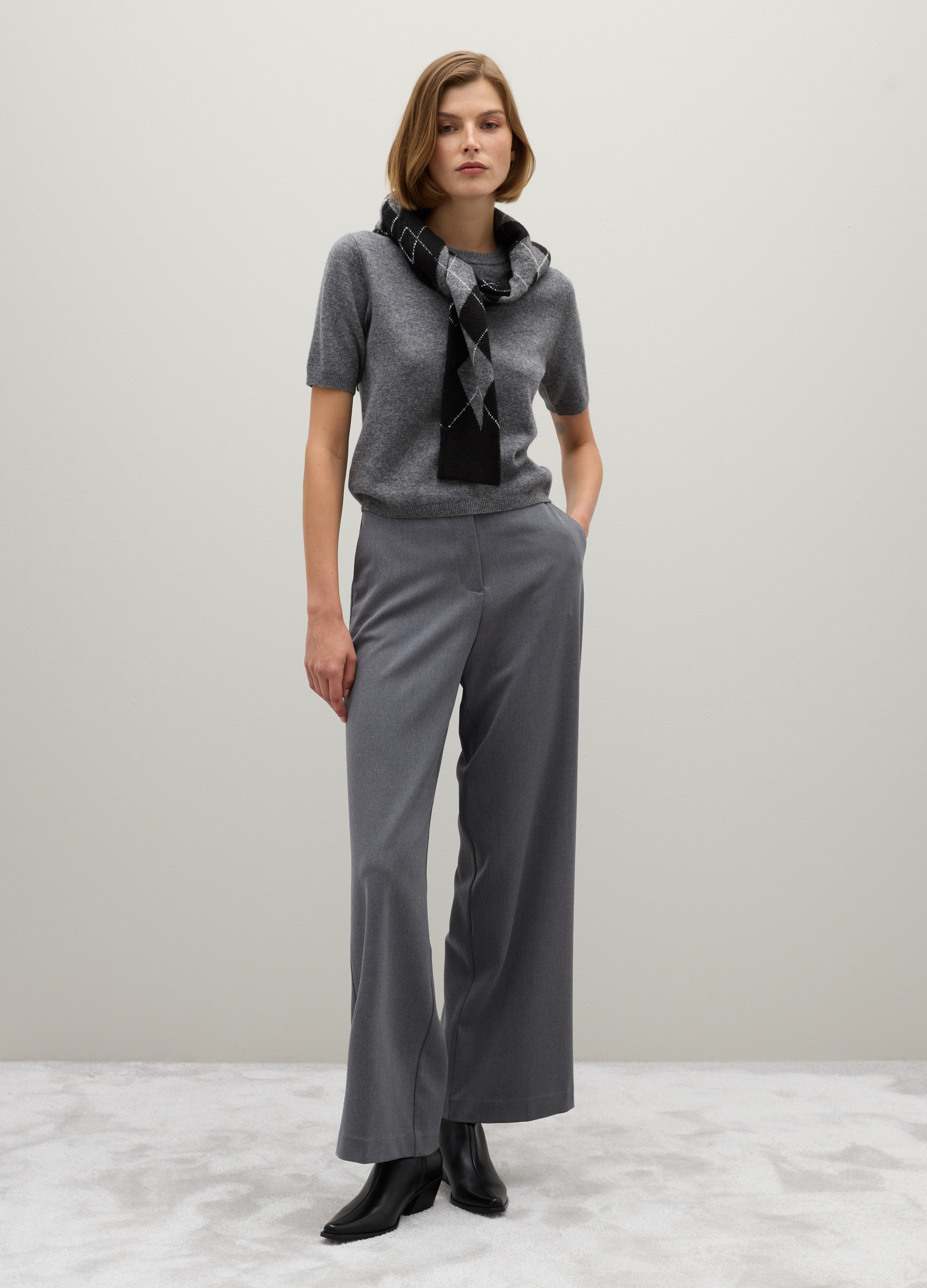 Jersey Gris De Pura Lana Ajuste Regular, Mujer, Gris jaspeado, Talla: 38