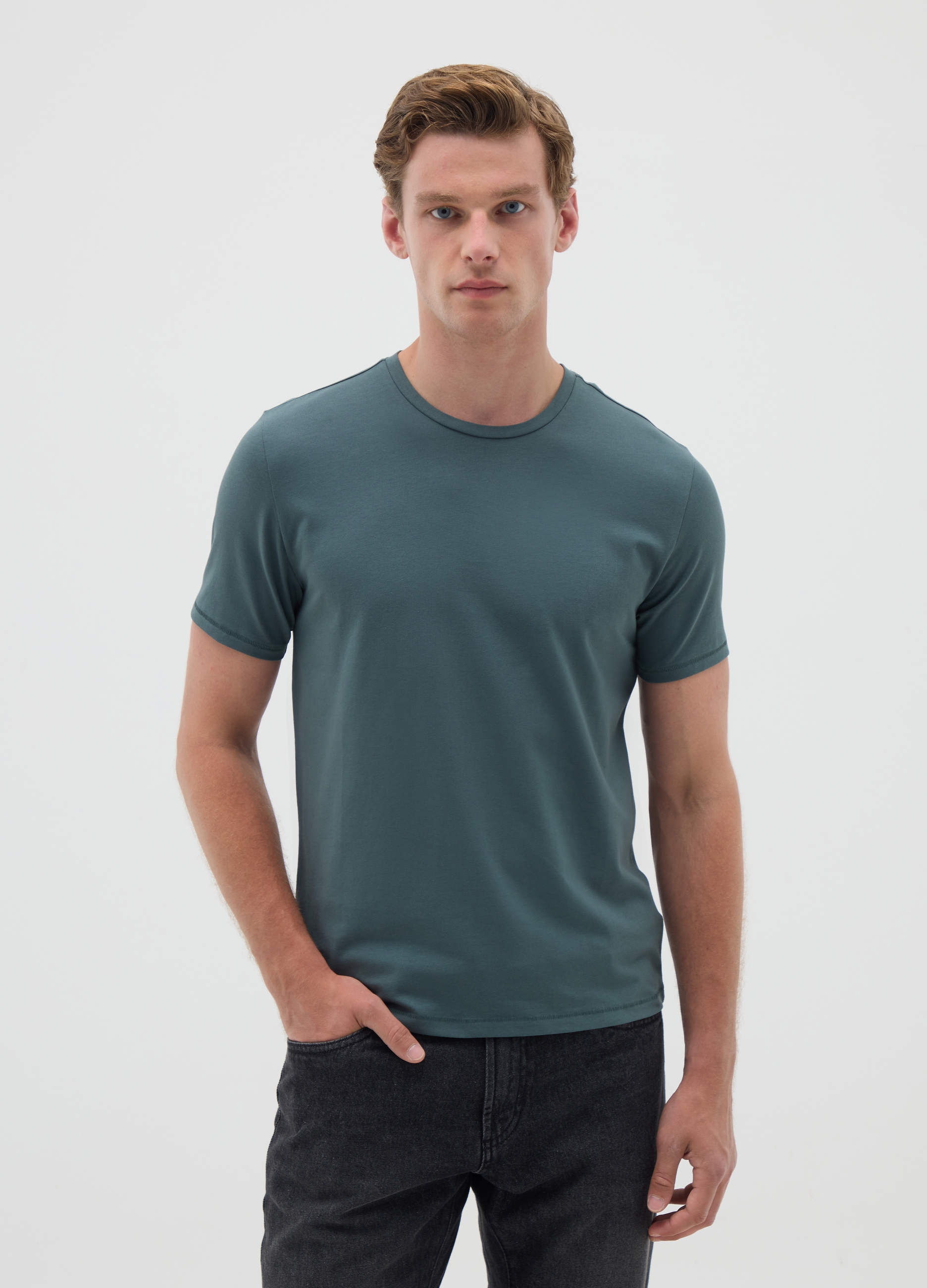 OVS , T-shirt Da Uomo In Cotone Verde Slim Fit, Verde, Taglia: S