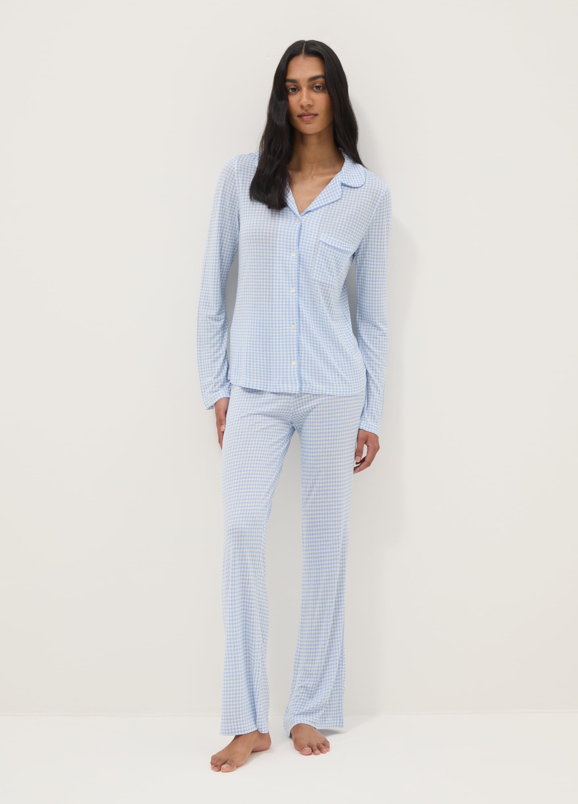 Ovs Donna Multicolor Pigiama In Pura Viscosa A Quadri Regular Fit Con Collo A V, Taglia: L