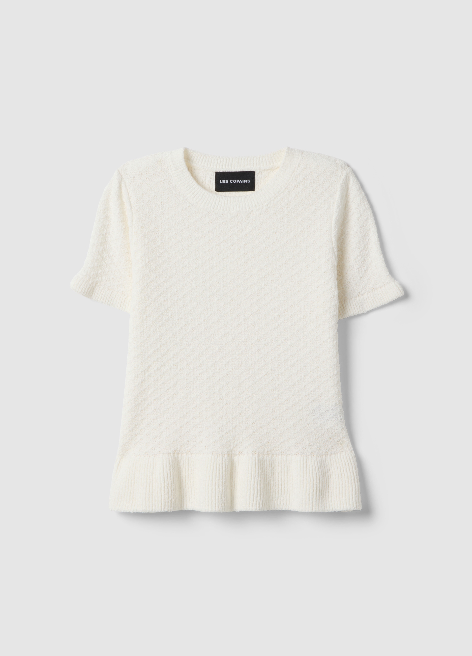 LES COPAINS, Jersey Blanco De Cuello Redondo En Algodón Mezcla Ajustado, Mujer, Blanco crema, Talla: 36