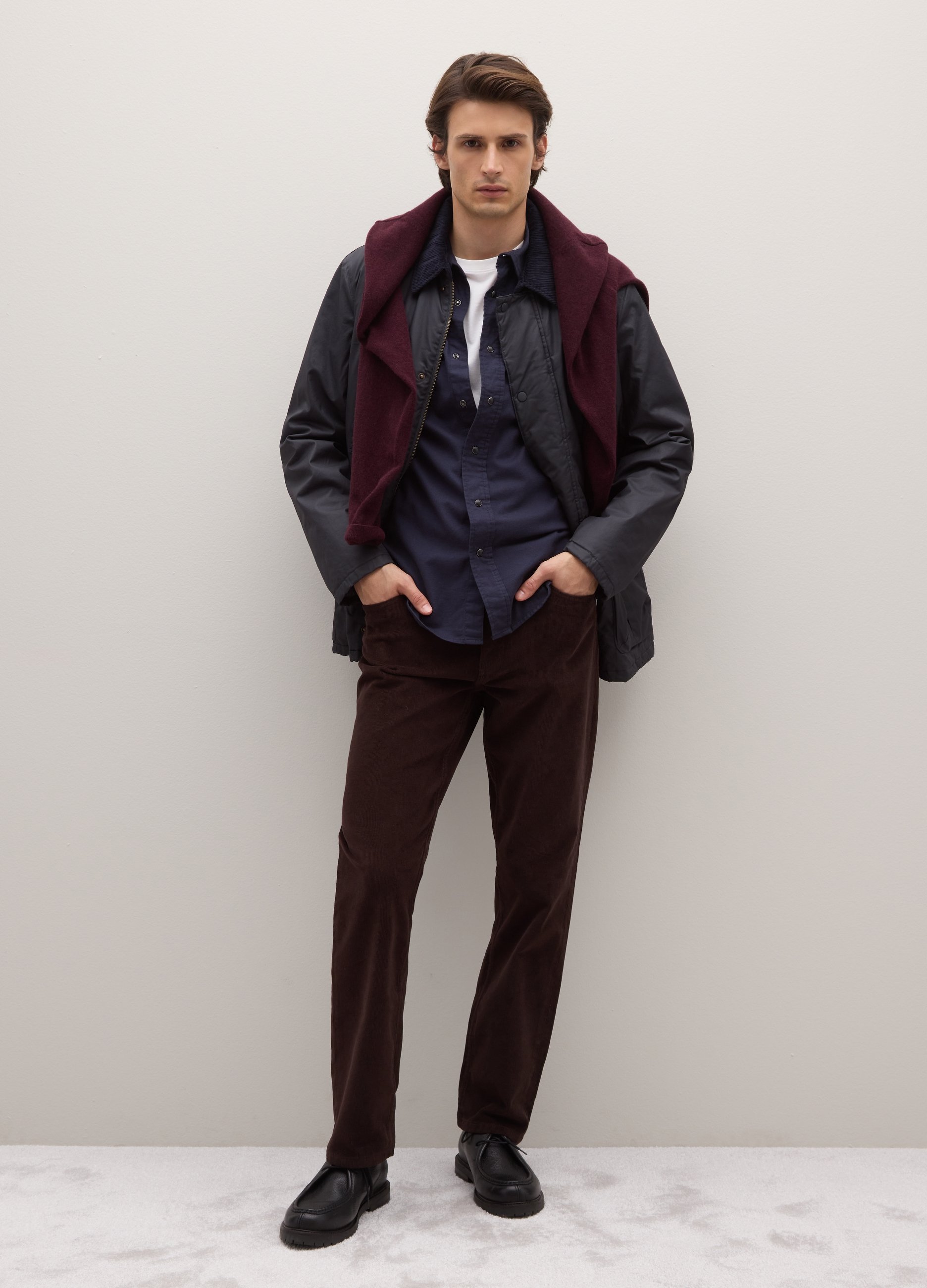 PIOMBO, Giacca Imbottita Blu In Puro Cotone Con Colletto In Velluto, Uomo, Blu, Taglia: XL