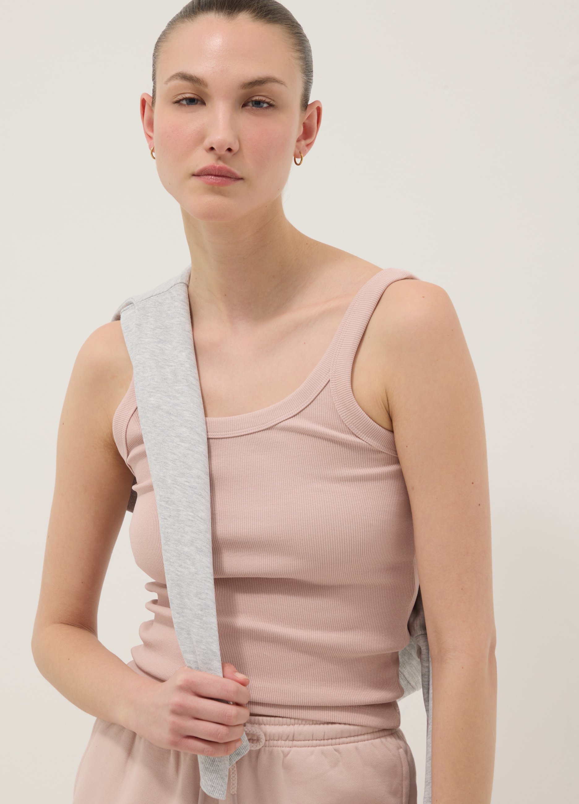 Camiseta De Tirantes Ajustada De Algodón Elástico Rosa, Mujer, Rosa Claro, Talla: 38