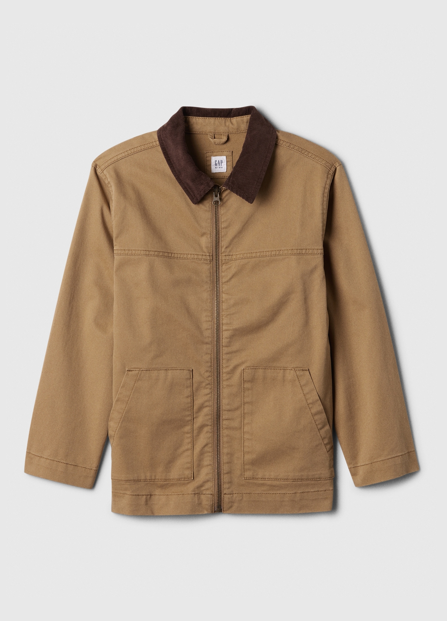 GAP KIDS, Shacket Full-zip Con Colletto In Corduroy, Bambino, Beige, Taglia: L/137-145