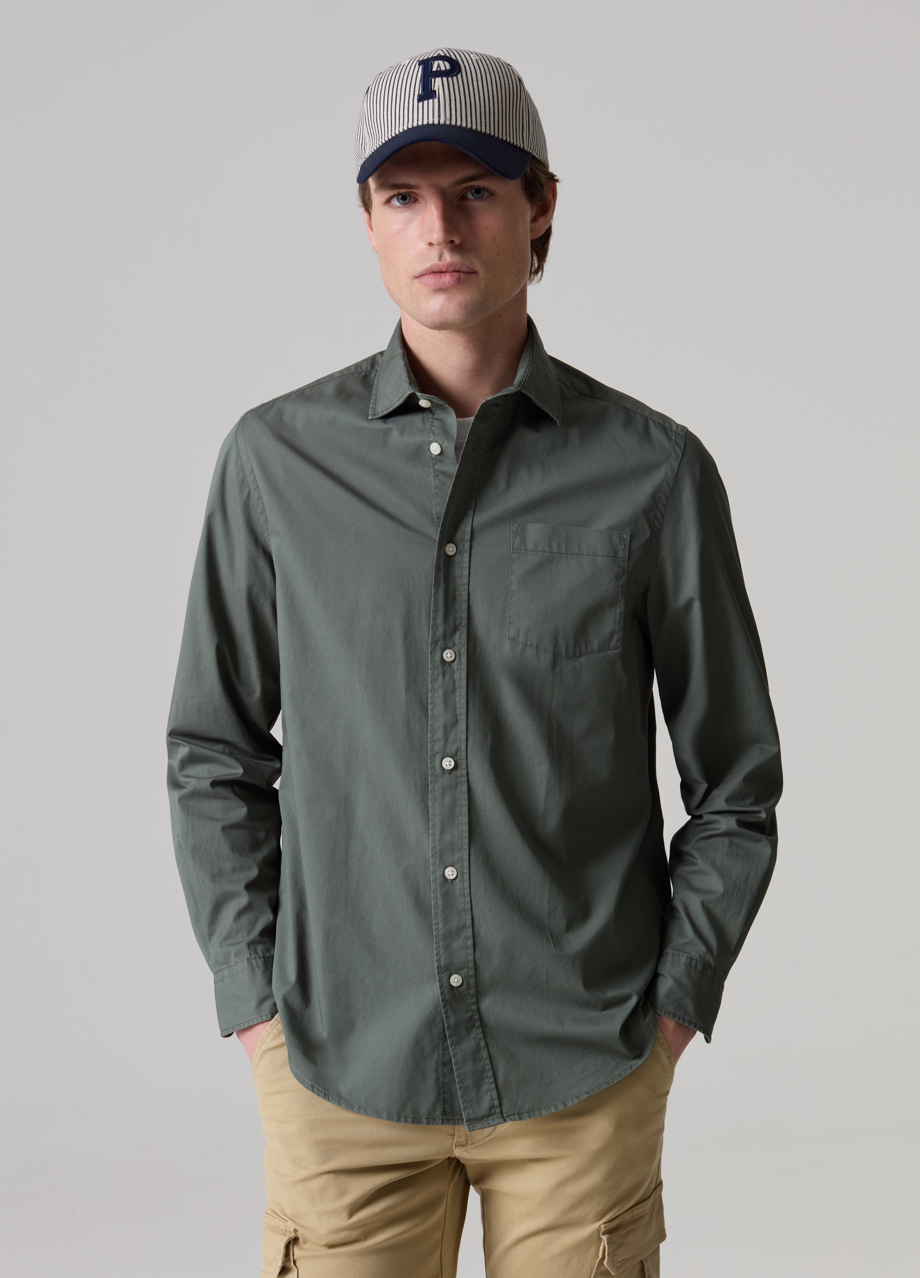 PIOMBO, Camicia In Cotone Con Tasca, Uomo, Verde, Taglia: XXL