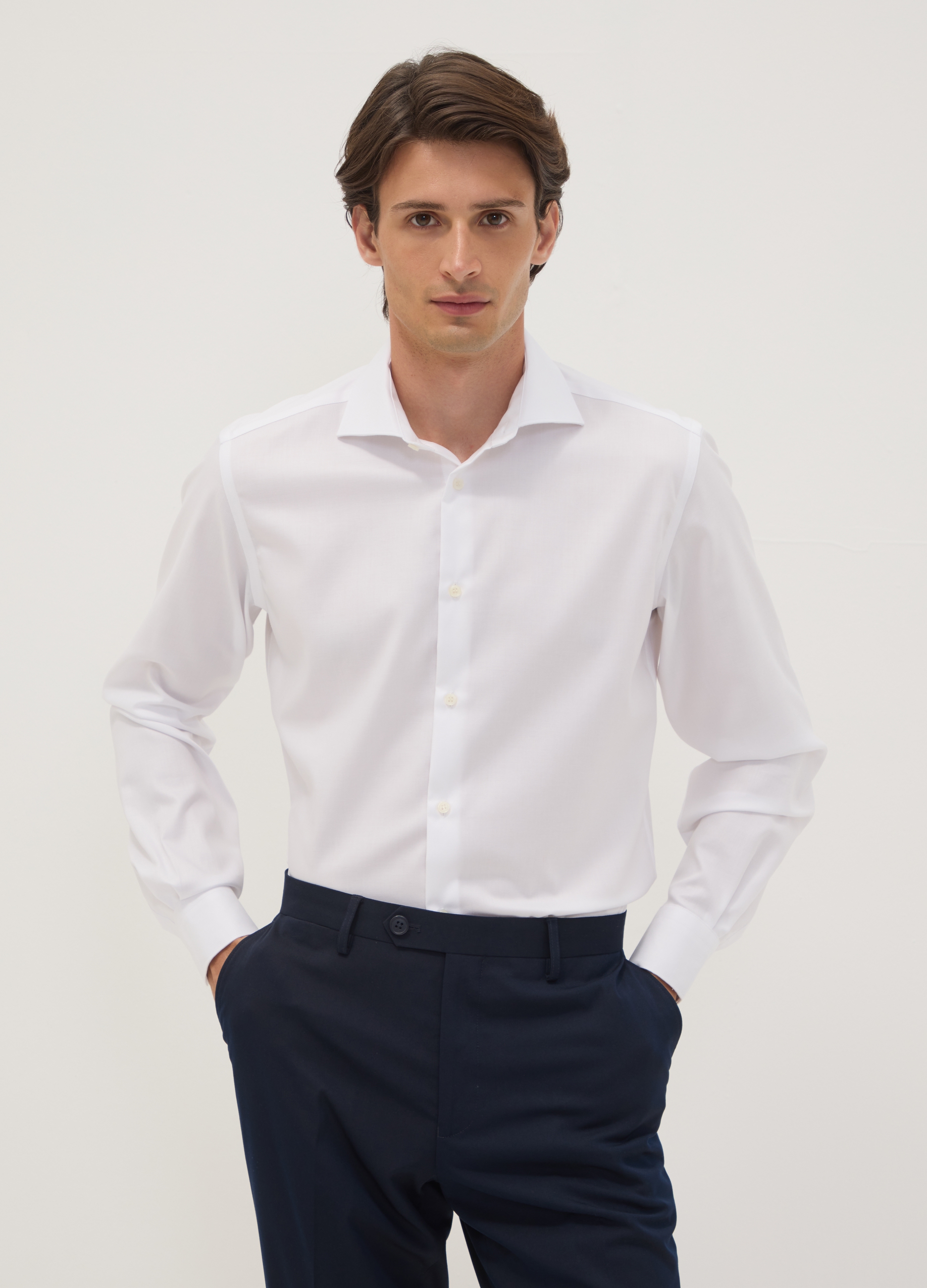 OVS, Camicia Slim Fit Bianca In Twill Di Puro Cotone Con Collo Francese No Iron, Uomo, Bianco, Taglia: 43