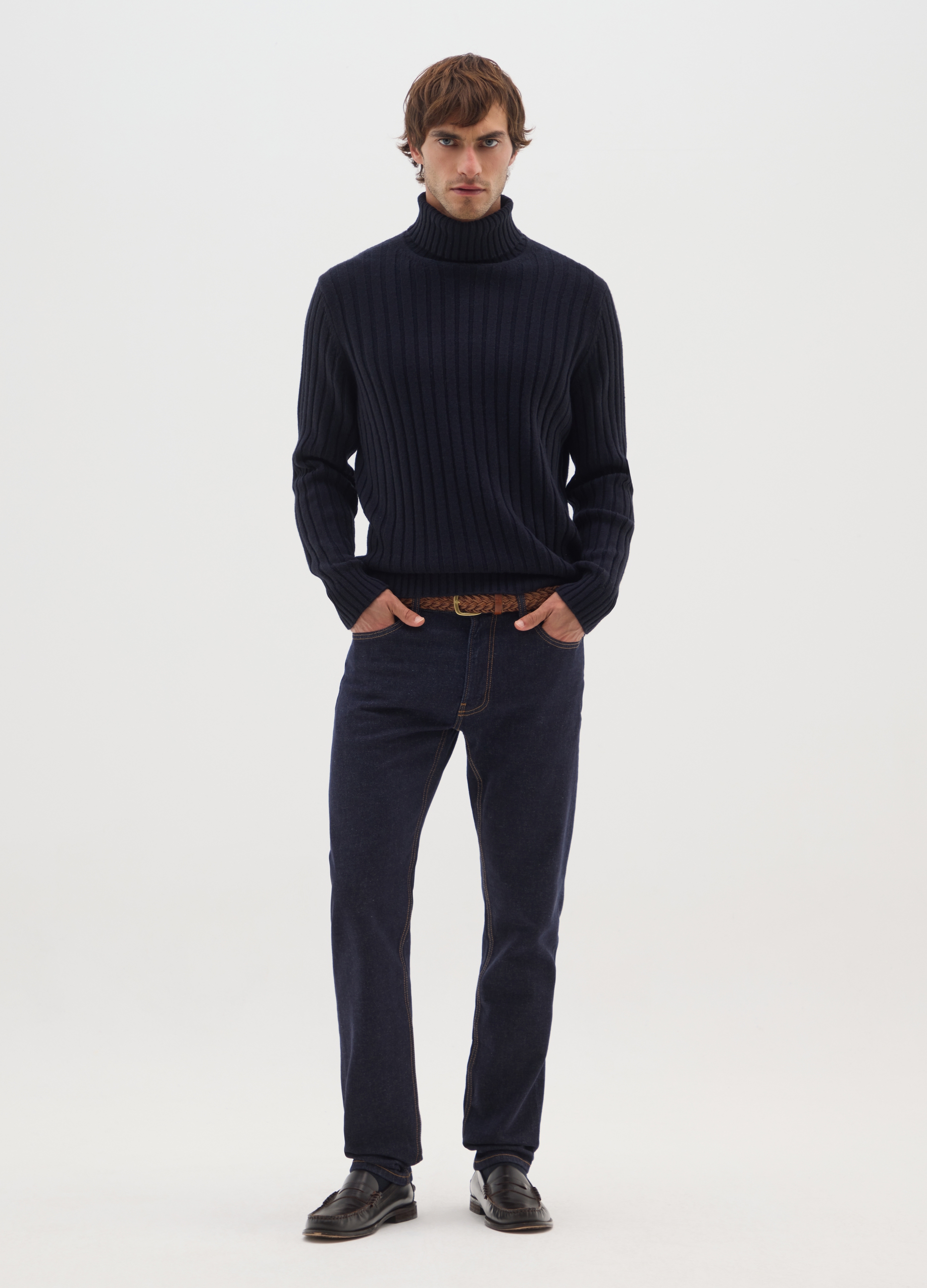 OVS, Cuello Alto Azul Ajuste Regular, Hombre, Azul marino, Talla: M