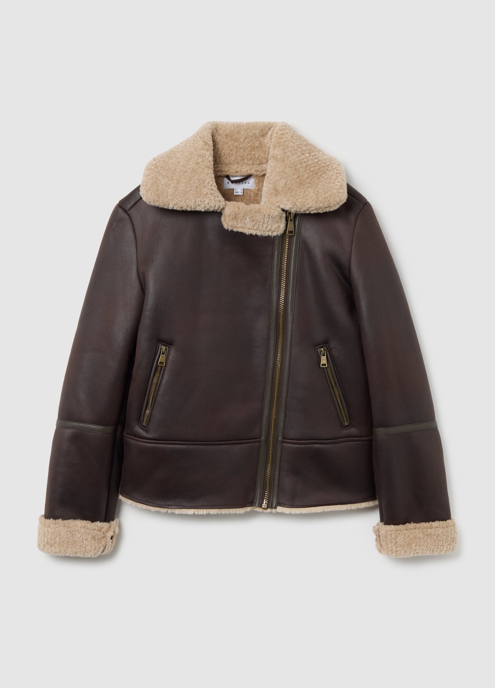 B.ANGEL, Chaqueta Marrón Acolchada Corte Regular Con Cremallera, Mujer, Marrón beige, Talla: S