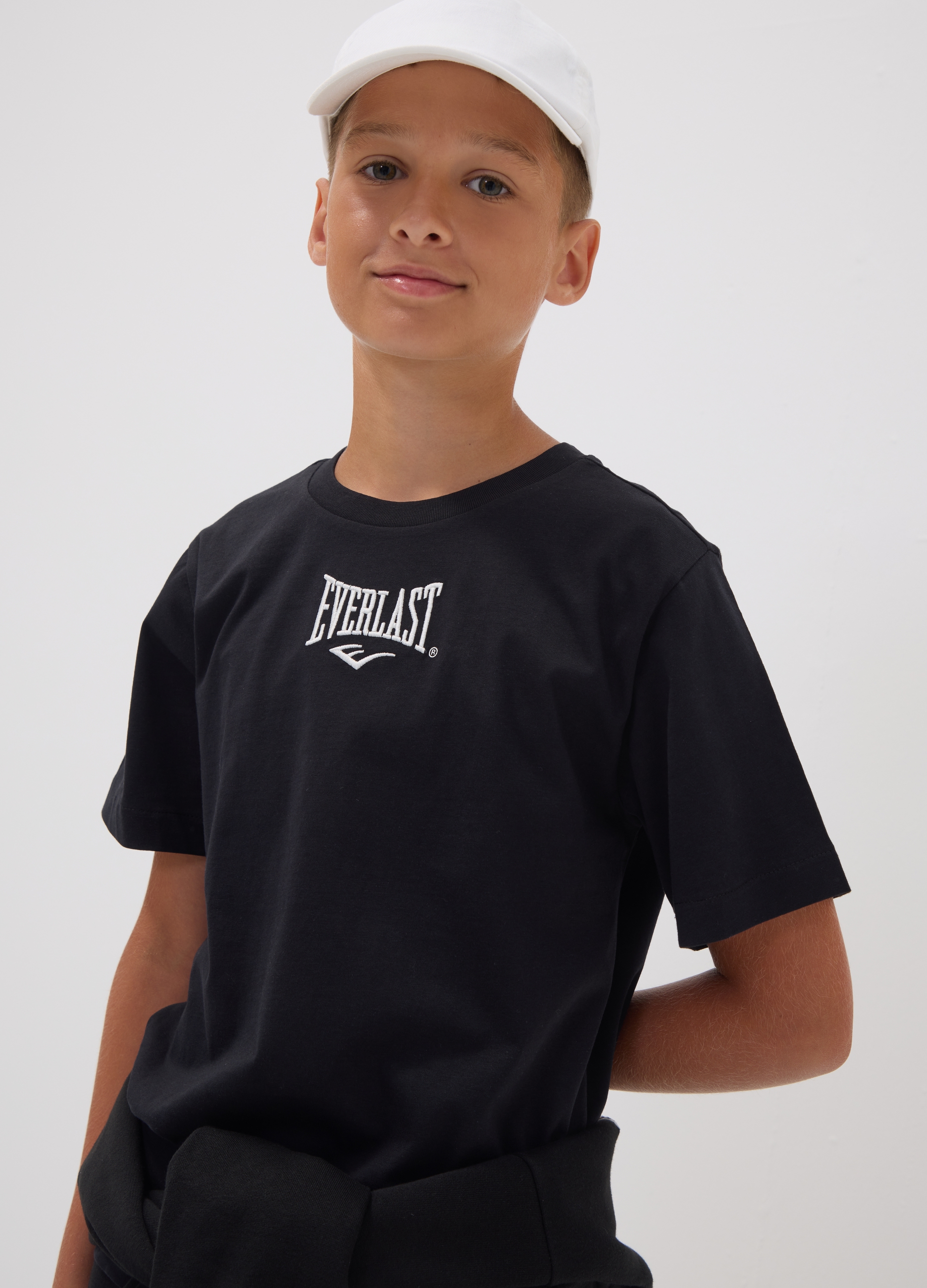 EVERLAST, T-shirt Nera In Puro Cotone Con Logo Regular Fit Per Ragazzo, Unisex, Nero, Taglia: 14-15