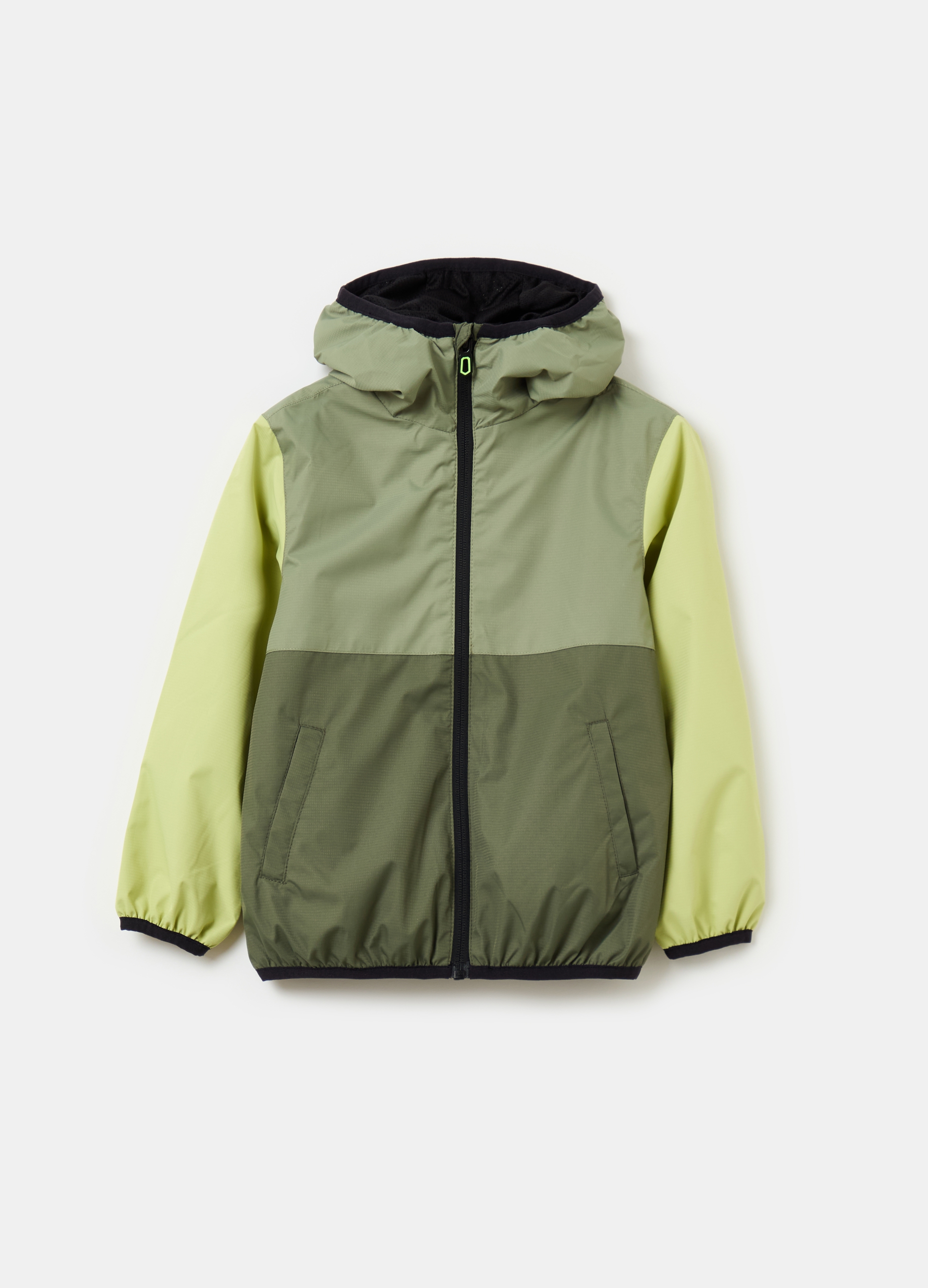 OVS, Giacca Impermeabile Con Cappuccio, Bambino, Verde, Taglia: 3-4