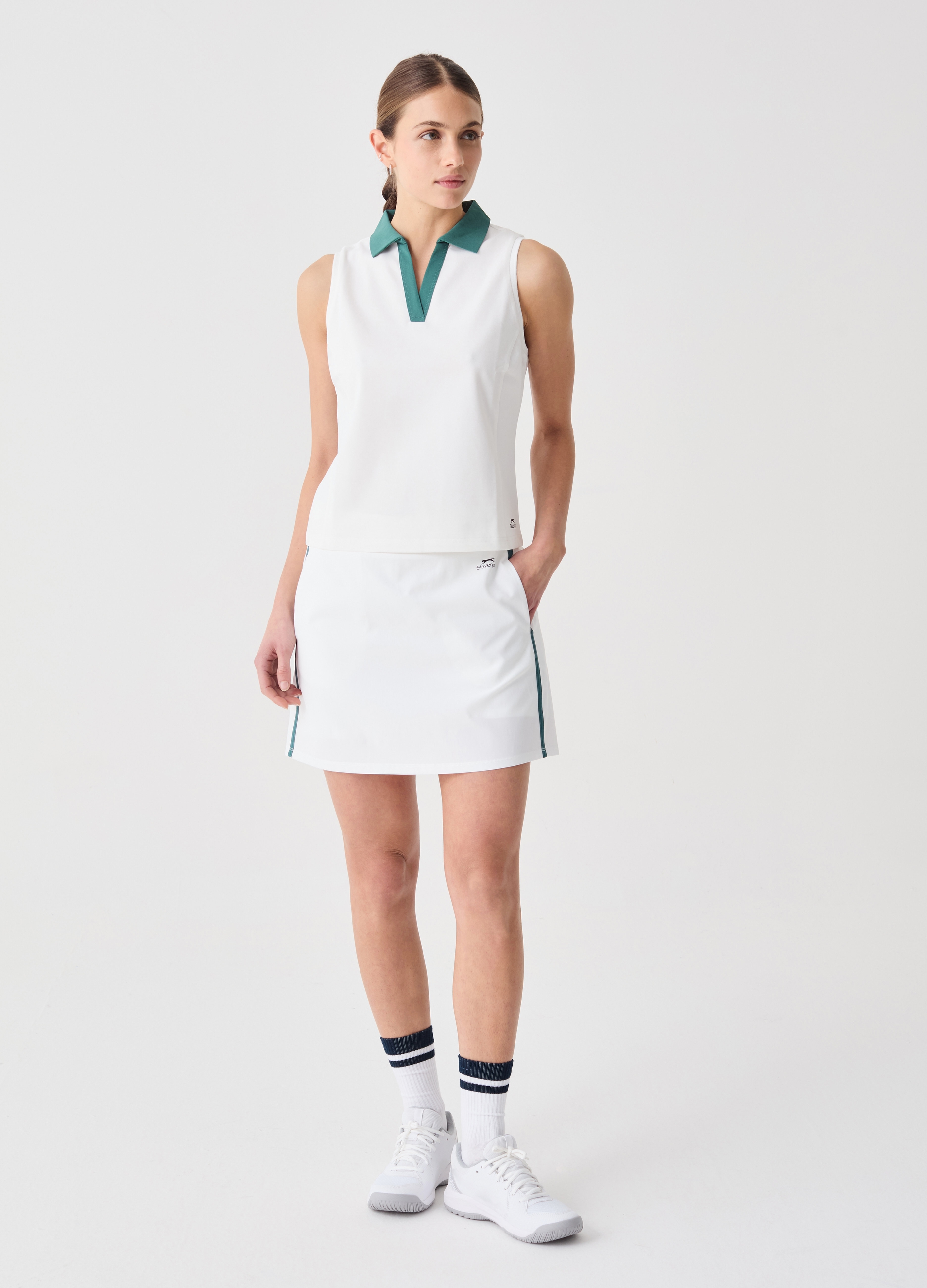 SLAZENGER, Gonna Da Tennis In Tessuto Tecnico Slazenger, Donna, Bianco, Taglia: XS