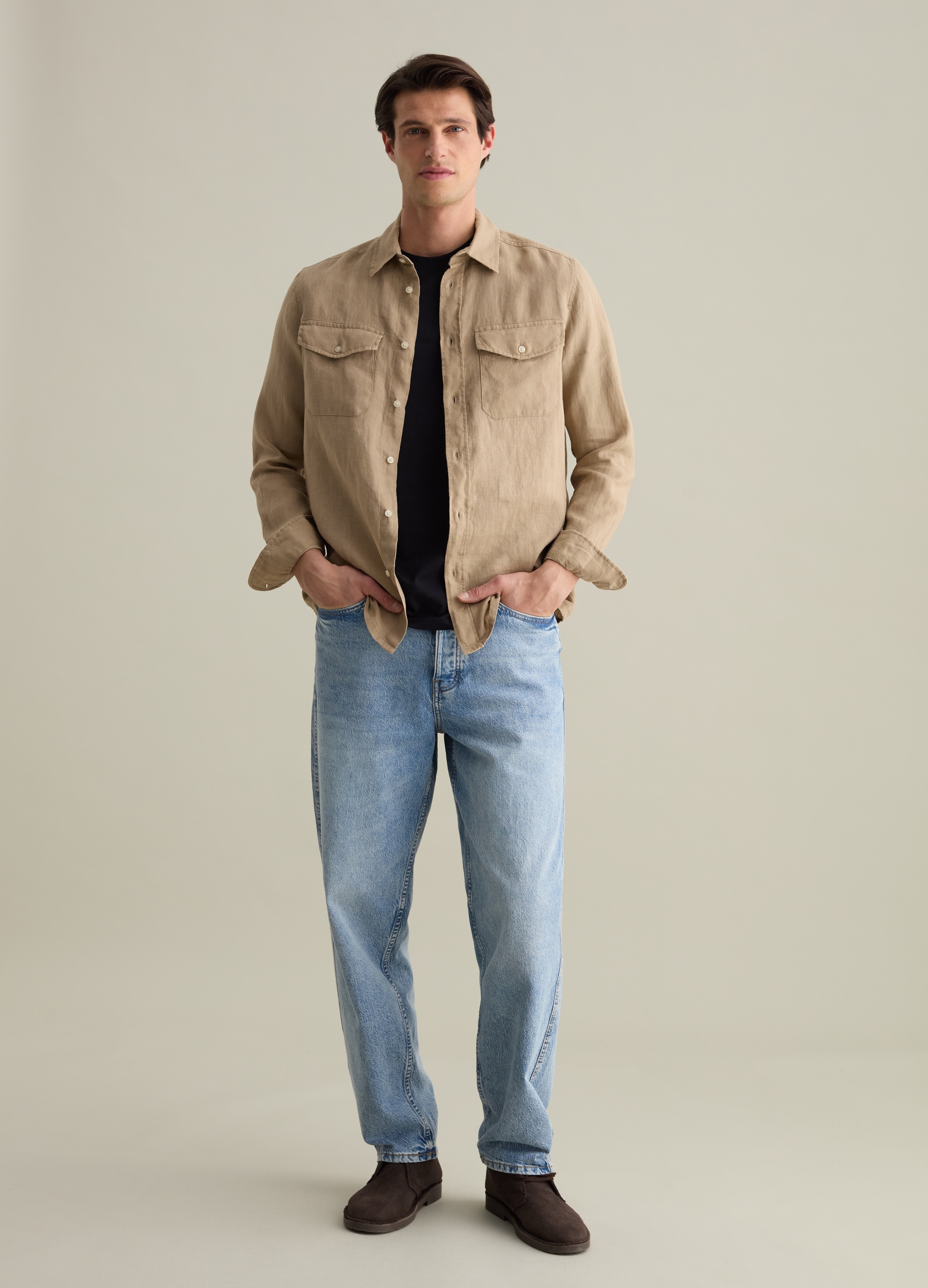 OVS, Camisa Regular Fit De Lino, Hombre, Arena, Talla: XXL