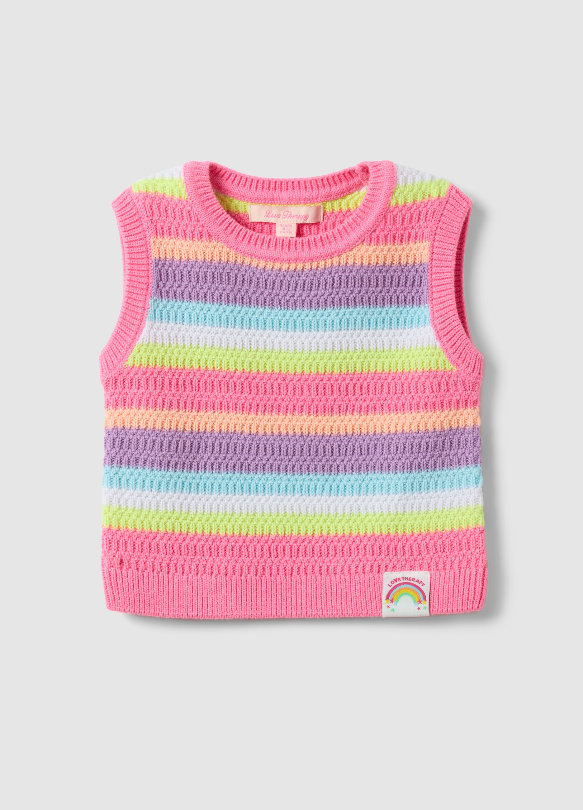 LOVE THERAPY, Camiseta Sin Mangas De Mezcla De Algodón A Rayas Multicolores Para Niñas Con Ajuste Regular, Niña, Rosa/Morado, Talla: 5-6