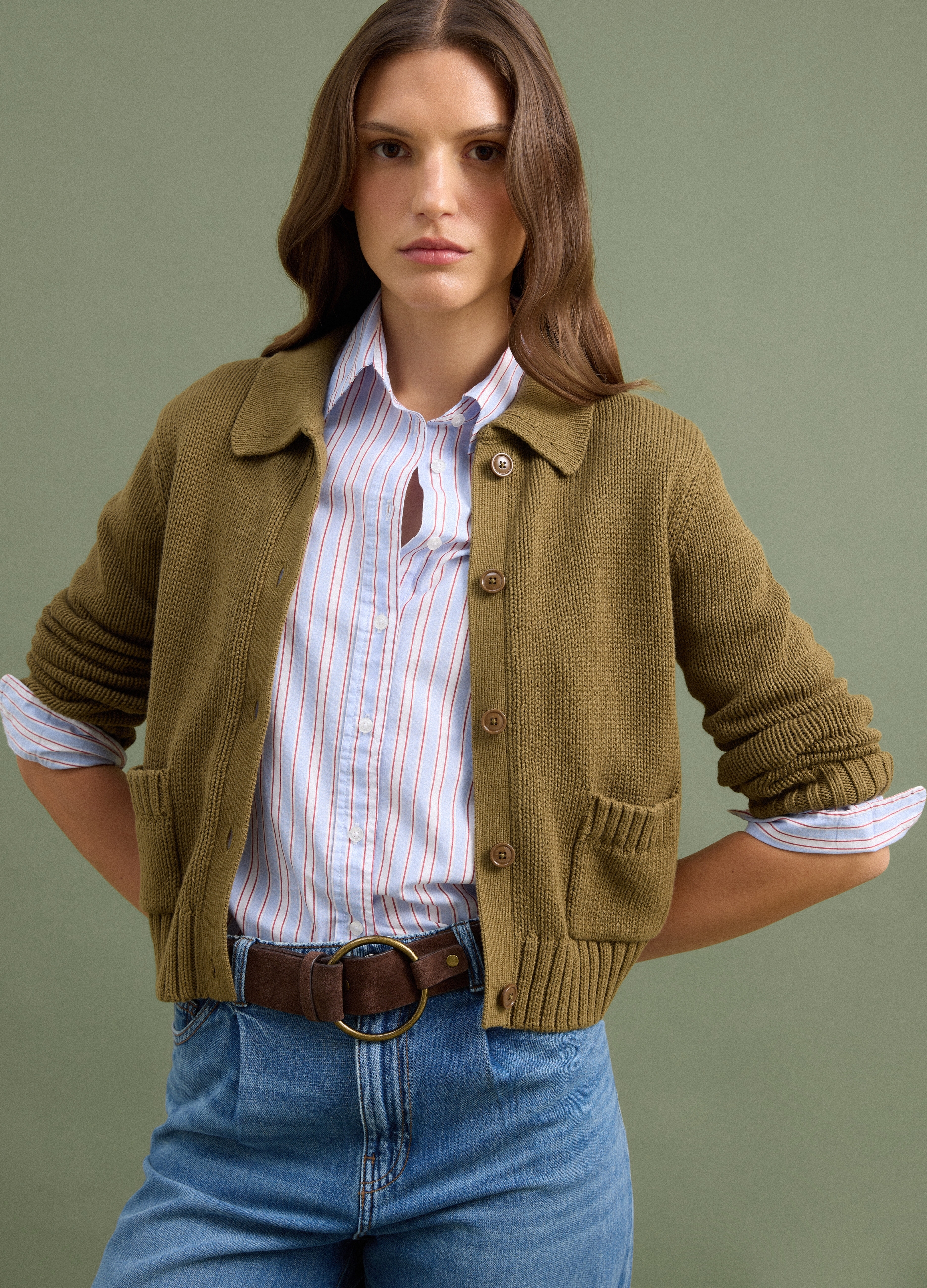PIOMBO, Cardigan Verde In Puro Cotone Con Bottoni Regular Fit, Donna, Verde, Taglia: S