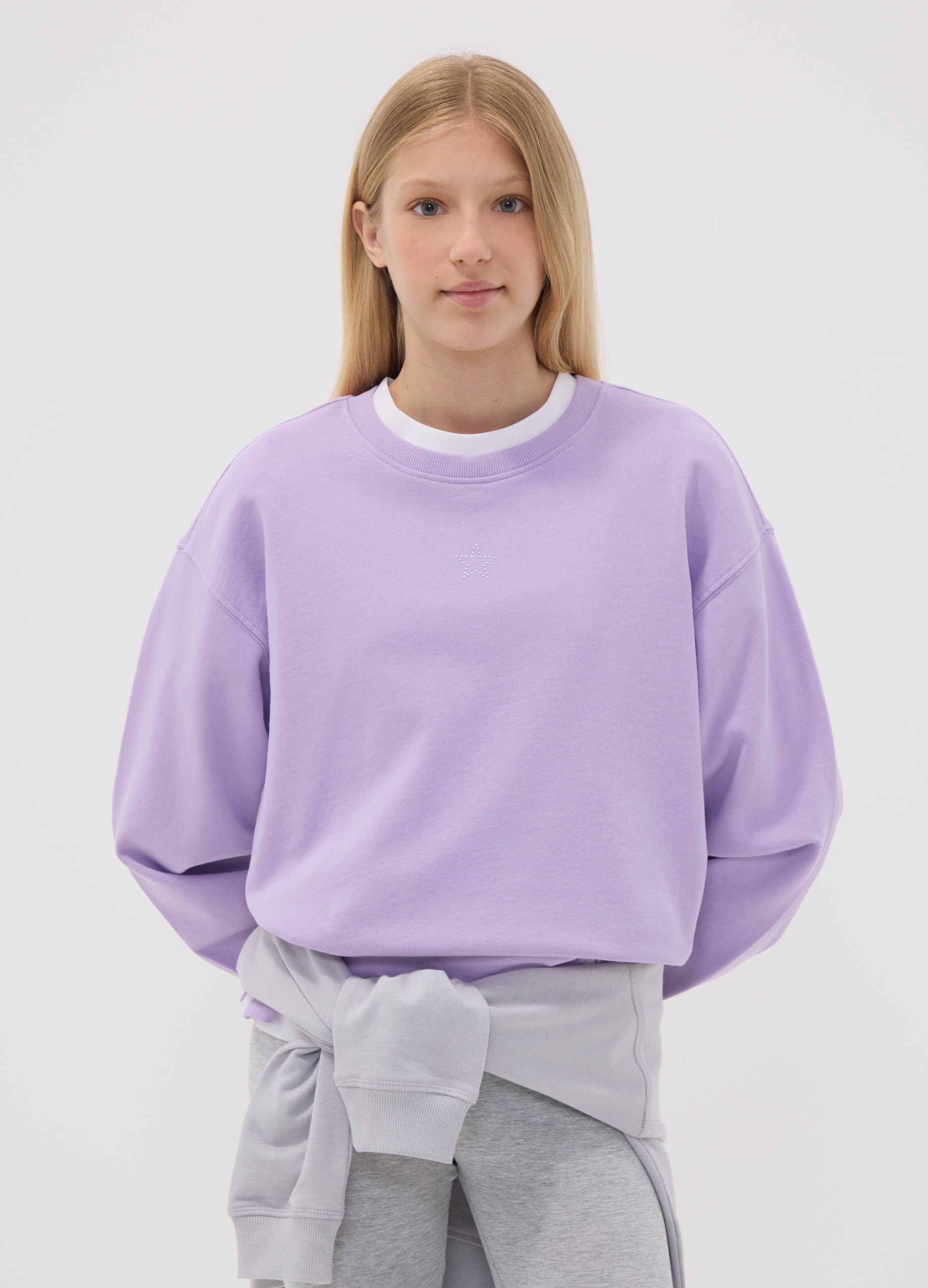OVS KIDS, Felpa Viola In Puro Cotone Con Stella Per Ragazza Relaxed Fit, Bambina, Viola, Taglia: 12-13