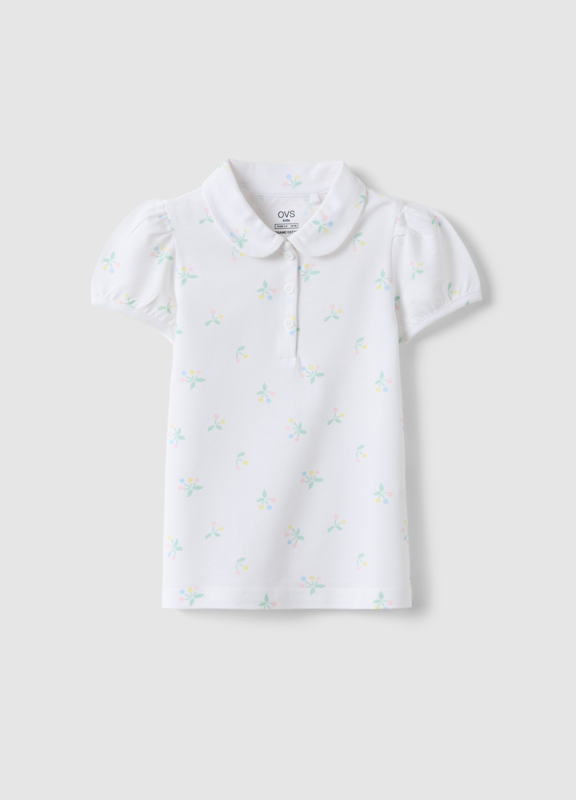 OVS KIDS, Polo Blanco De Algodón Puro Para Niña Corte Regular Con Estampado Floral, Niña, Blanco óptico, Talla: 9-10