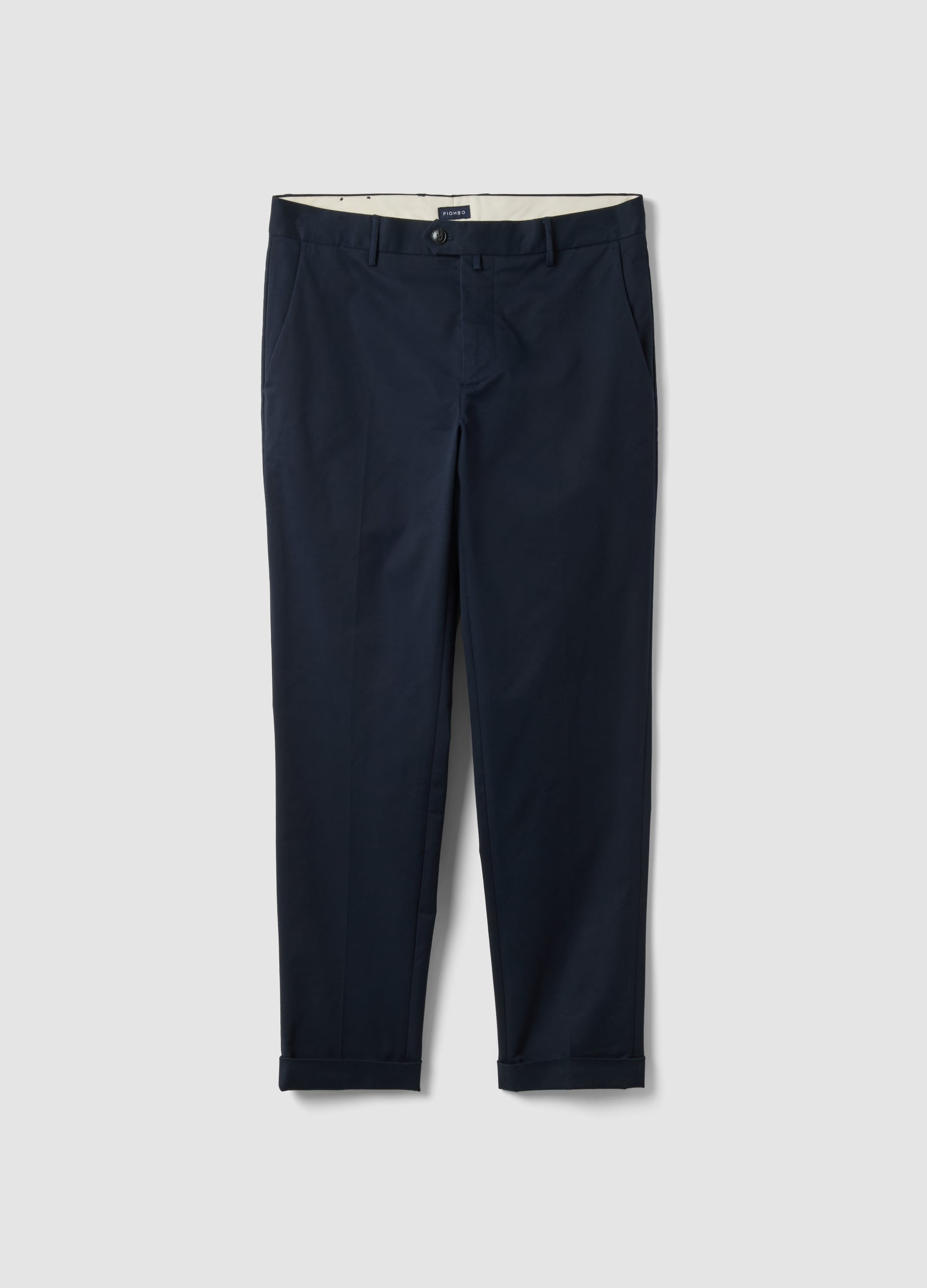 Piombo Contemporary, Pantaloni Chino Blu In Twill Di Cotone Elasticizzato Regular Fit, Uomo, Blu, Taglia: 52