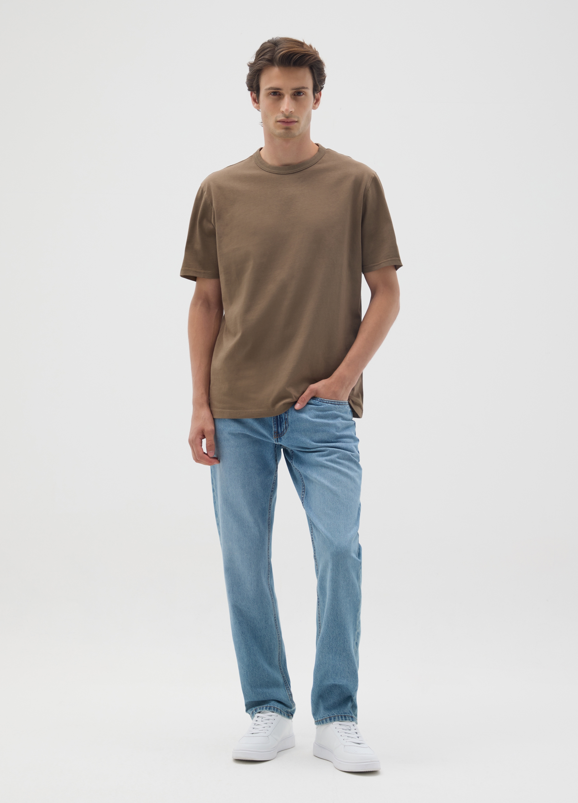 T-shirt In Puro Cotone Marrone Regular Fit, Hombre, Marrón, Talla: XXL