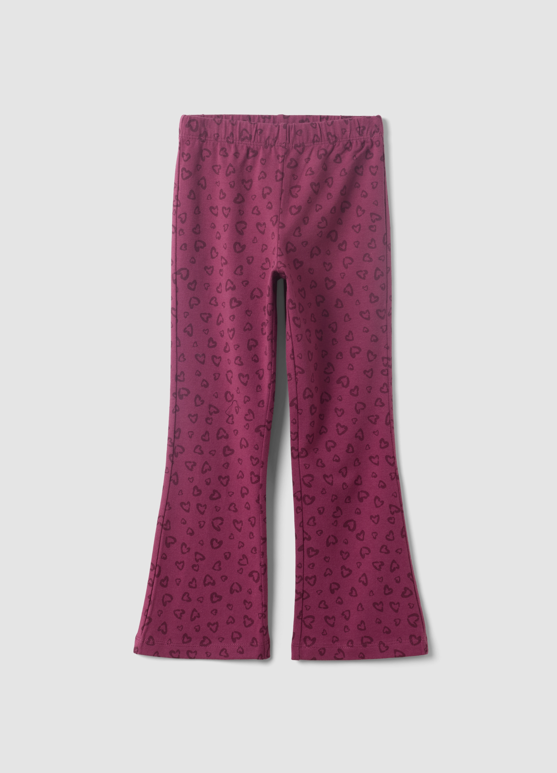 OVS KIDS, Leggings Flare Fit Viola In Cotone Organico Con Stampa Di Cuori Per Bambina, Viola, Taglia: 3-4