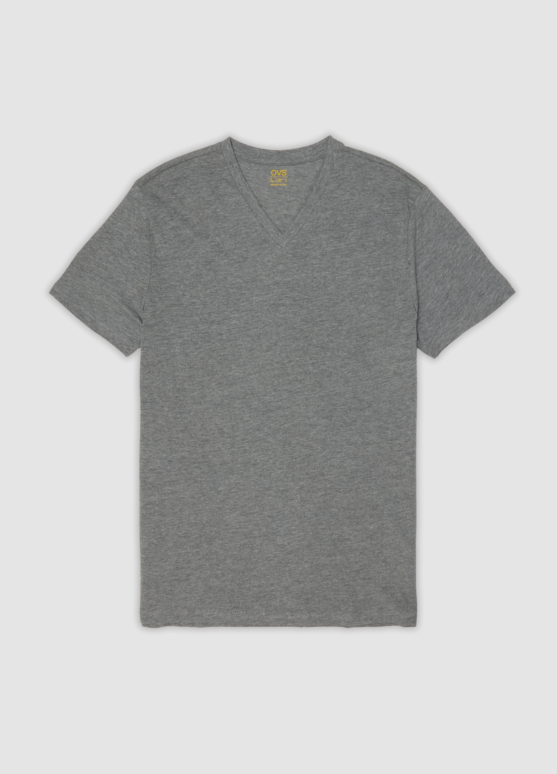OVS, T-shirt Grigia In Puro Cotone Organico Con Scollo A V, Uomo, Grigio, Taglia: XL