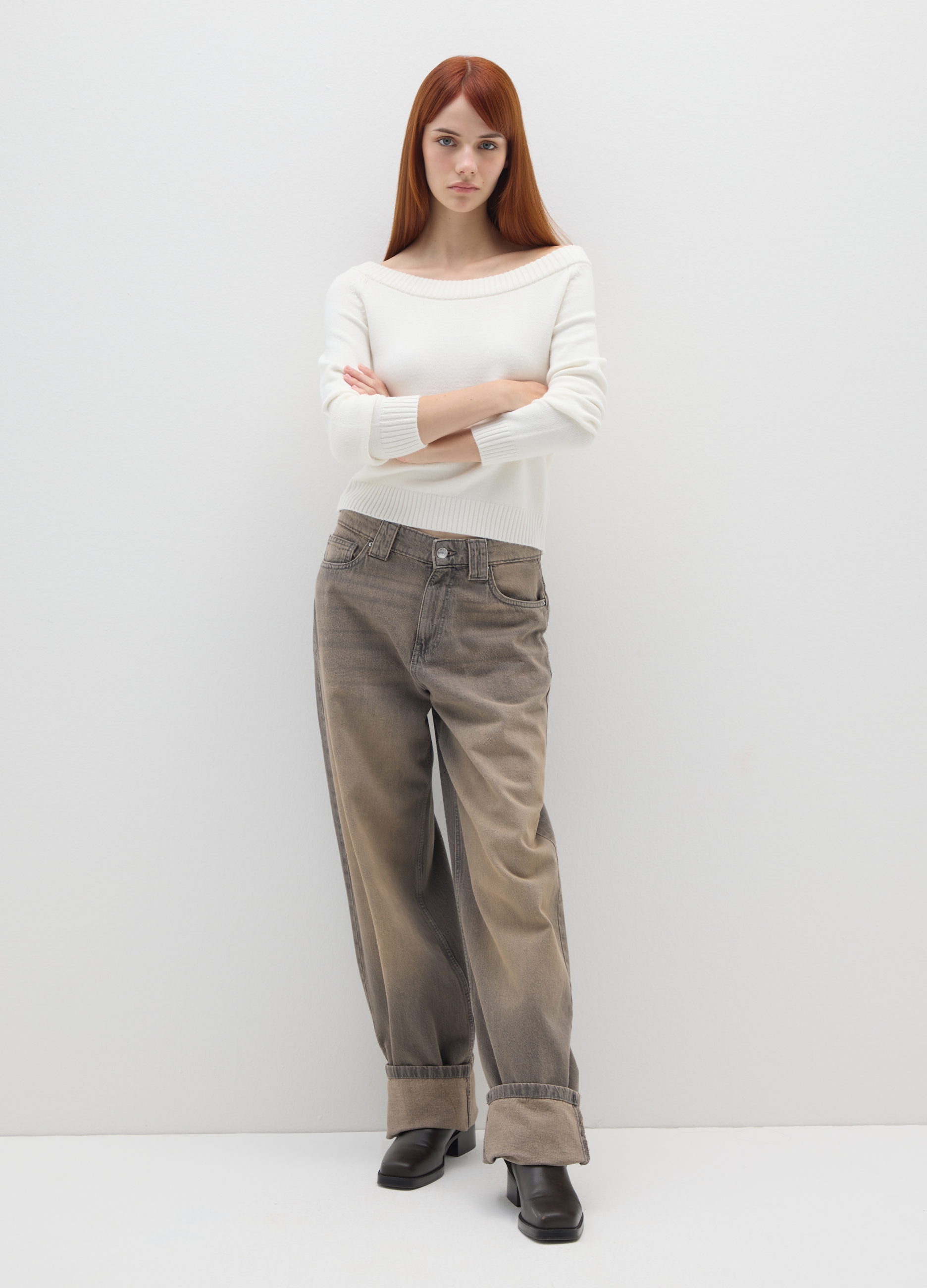 Maglione Bianco Con Scollo A Barca, Mujer, Blanco Tiza, Talla: 34