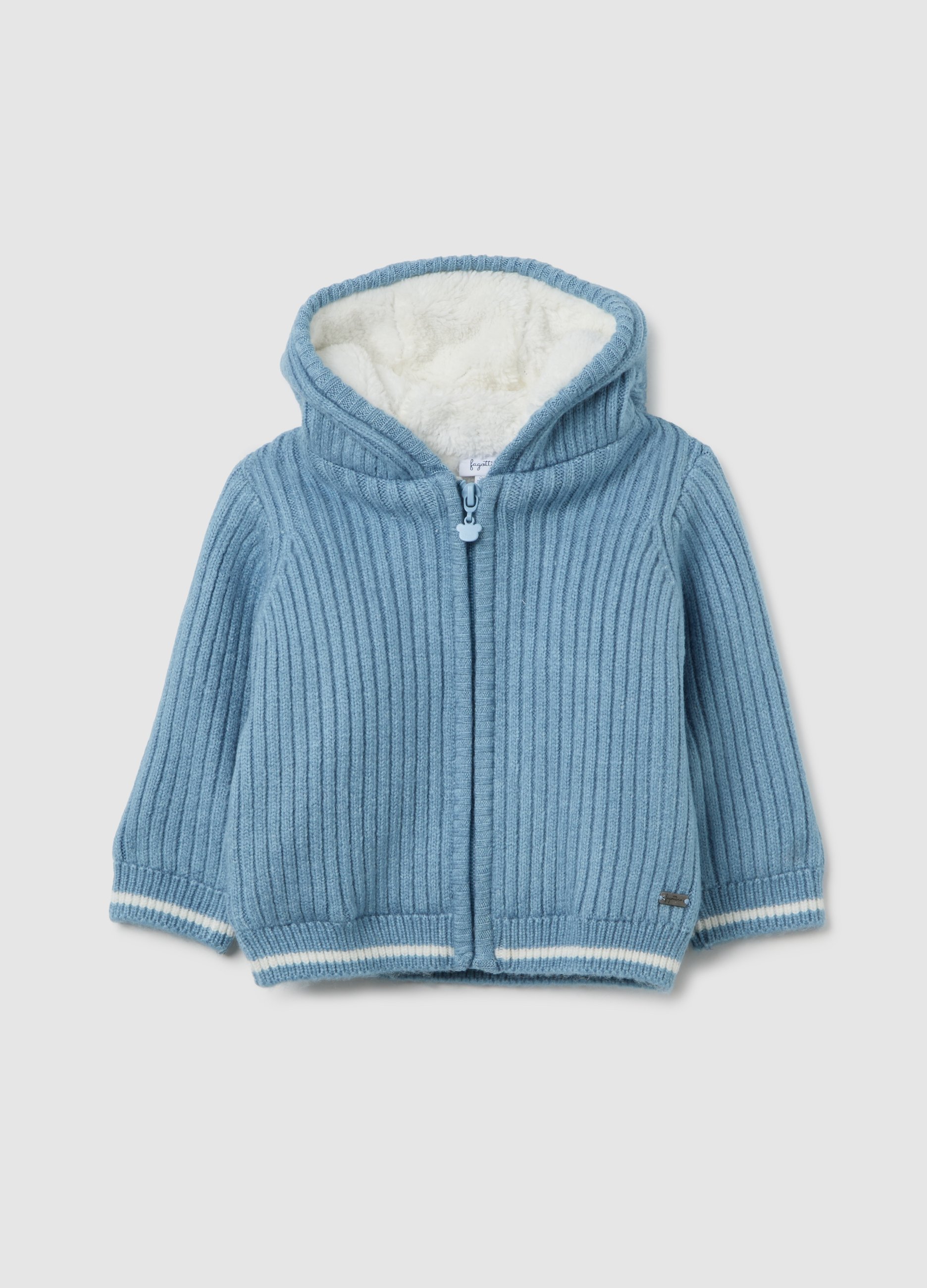 FAGOTTINO, Giacca Azzurra Con Cappuccio Da Neonato Regular Fit Con Trama A Righe, Bebé Niño, Azul Azur, Talla: 6-9